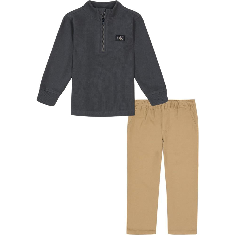 Calvin Klein Boys 2T-4T Half Zip Shirt and Pant Set