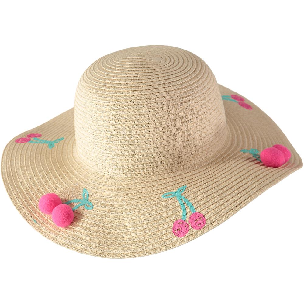 Addie & Tate Cherry Pom Large Brim Straw Beach Hat