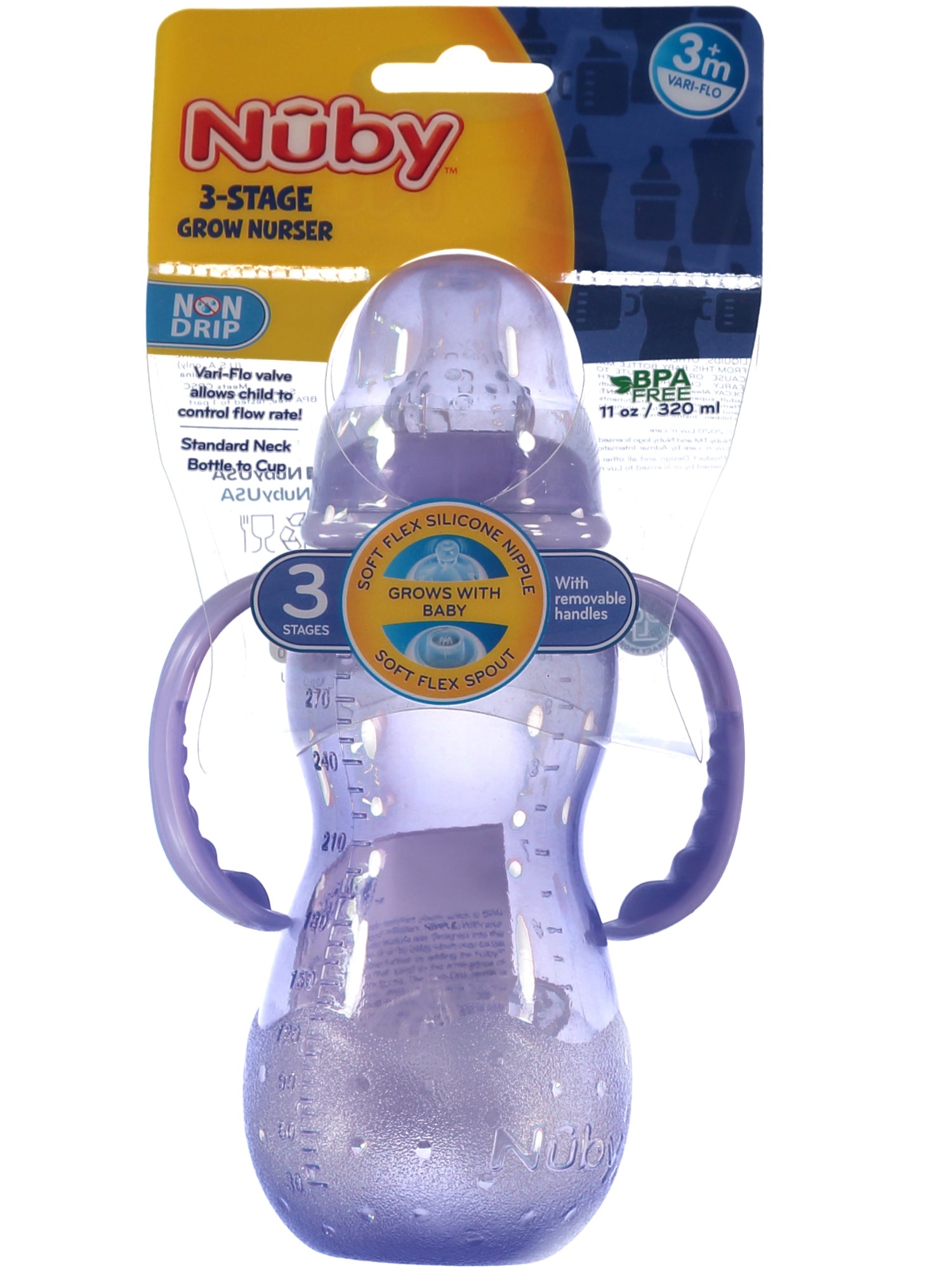 Nuby Non-Drip 3-Stage Grow Nurser, 11 oz