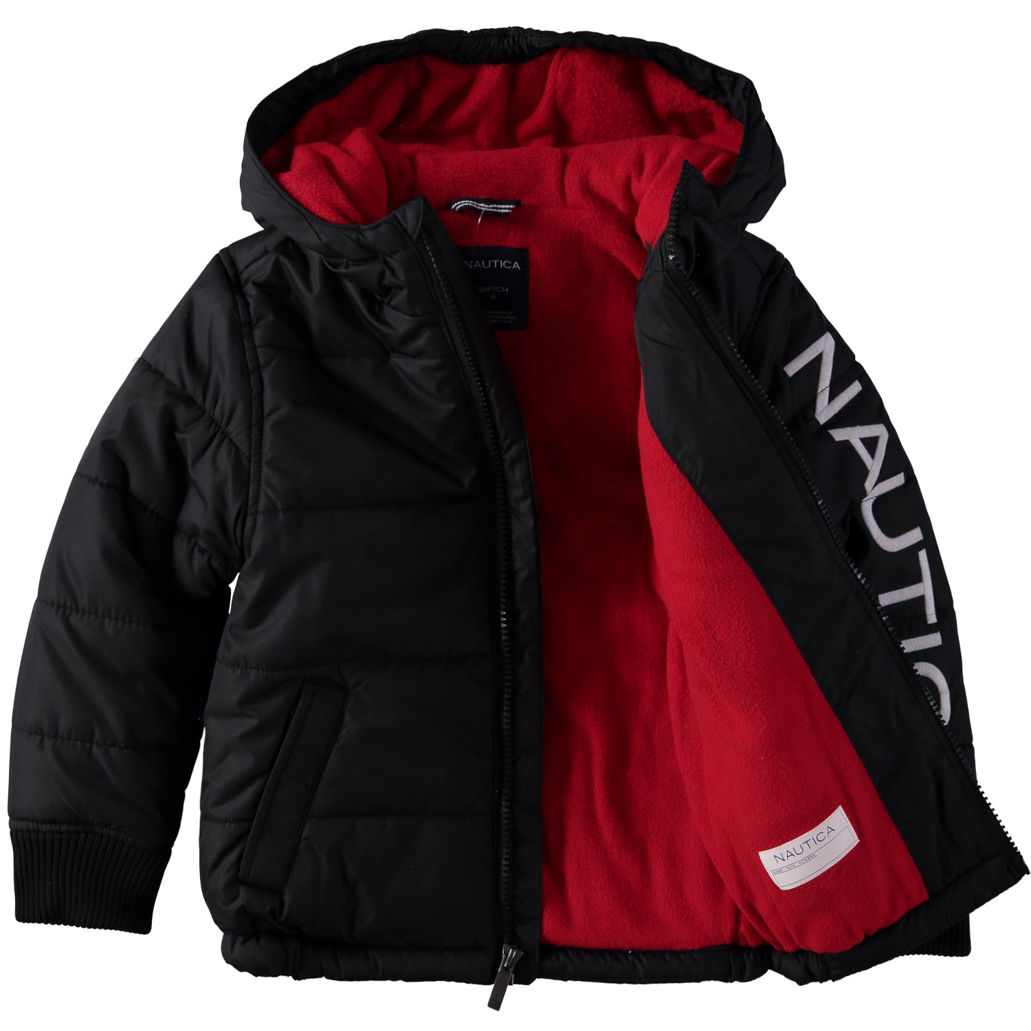 Nautica Boys 4-7 Sail Hooded Bubble Jacket with Polar Fleece Lining