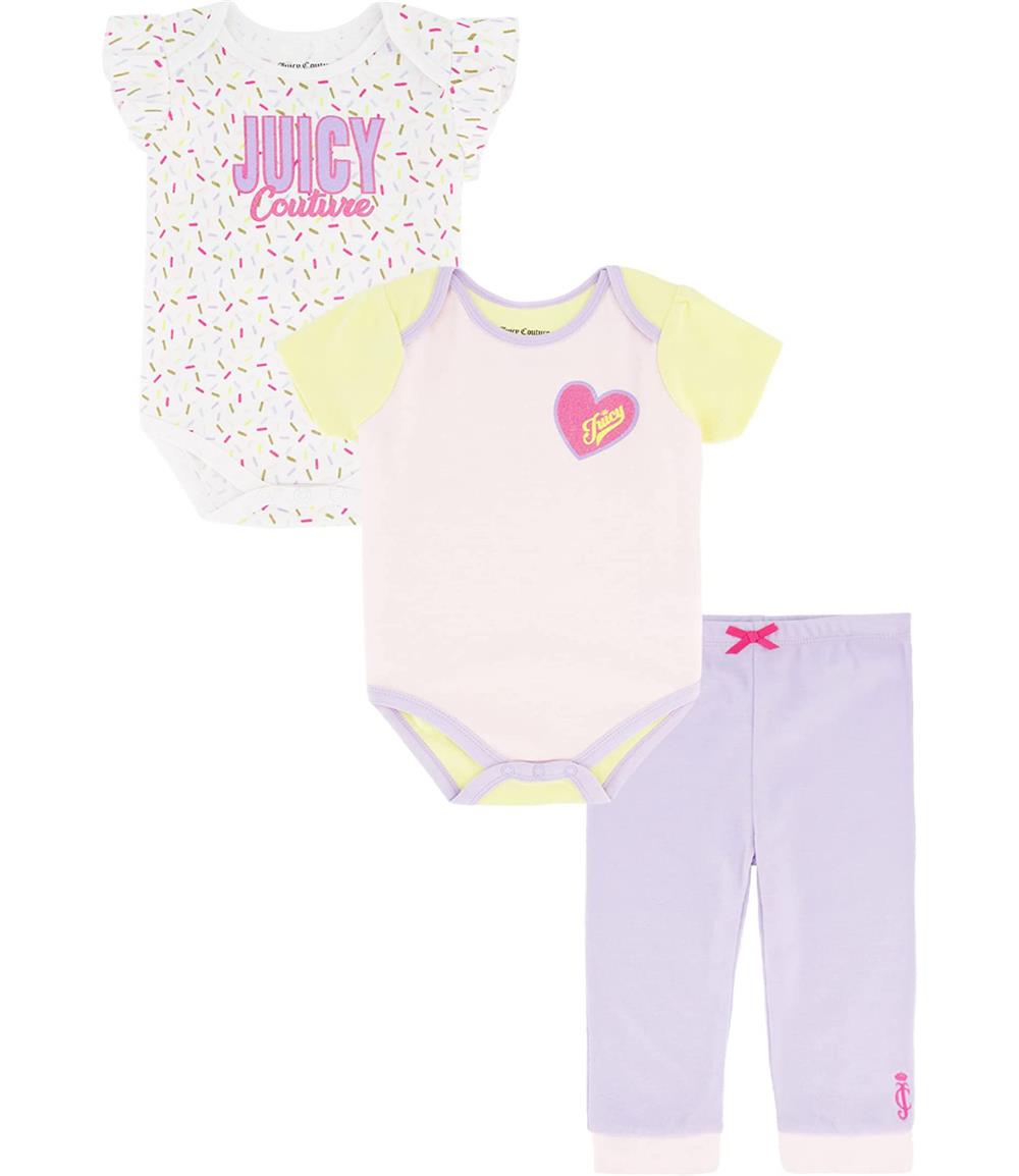 Juicy Couture Girls 0-24 Months 3-Piece Bodysuit Pant Set