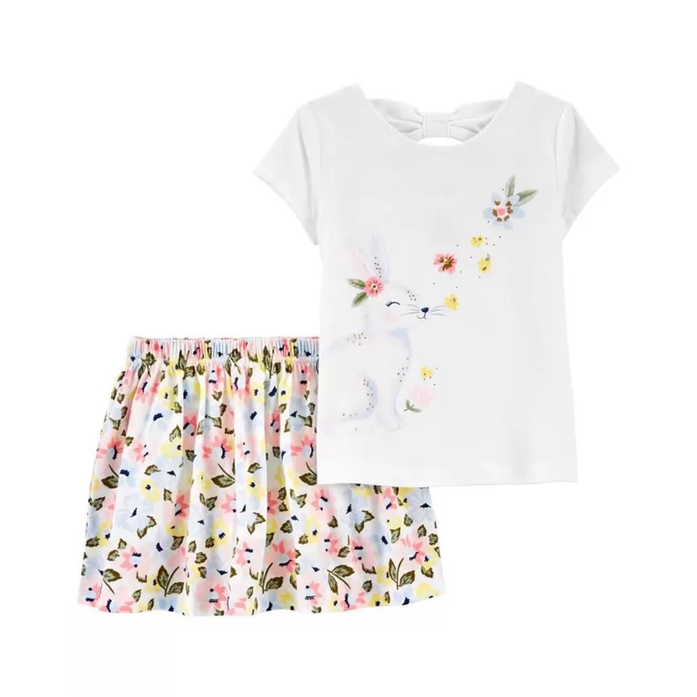 Carters Girls 2T-5T 2-Piece Bunny Tee & Floral Skort Set