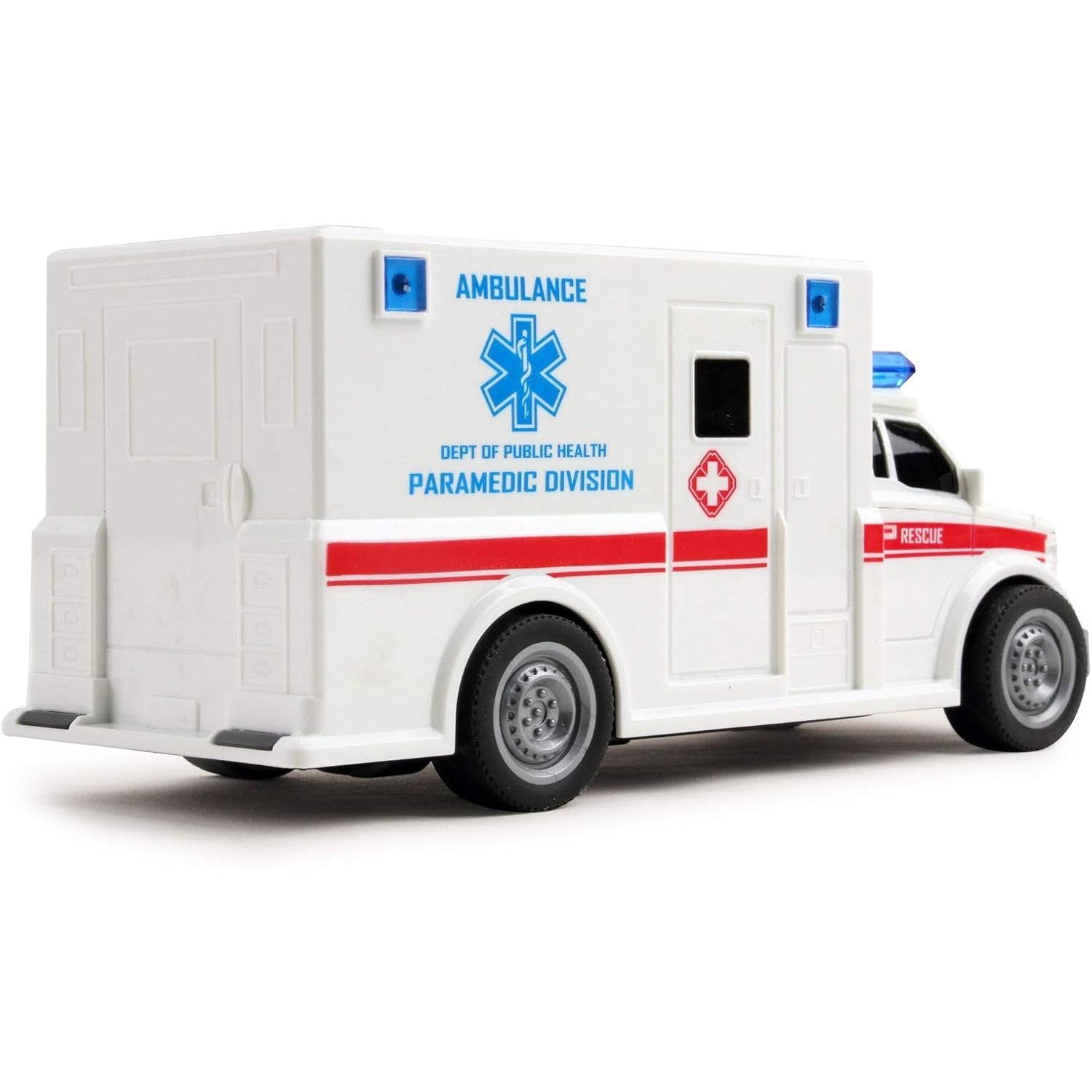 Mega Machines Rescue Ambulance Friction Powered 1:20 Scale Toy Car with Lights and Sounds Durable Kids Medical Transport Emergency Vehicle