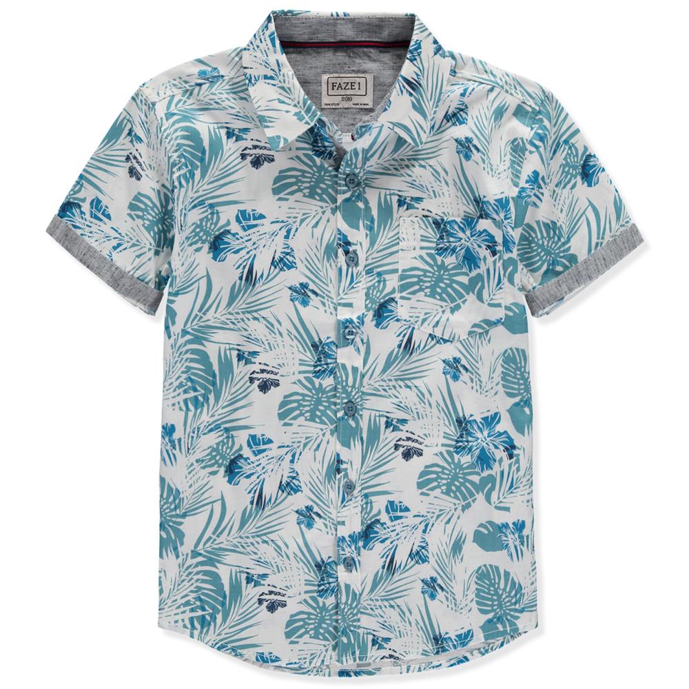 FAZE 1 Boys 8-20 Short Sleeve Printed Woven Button Down Shirt