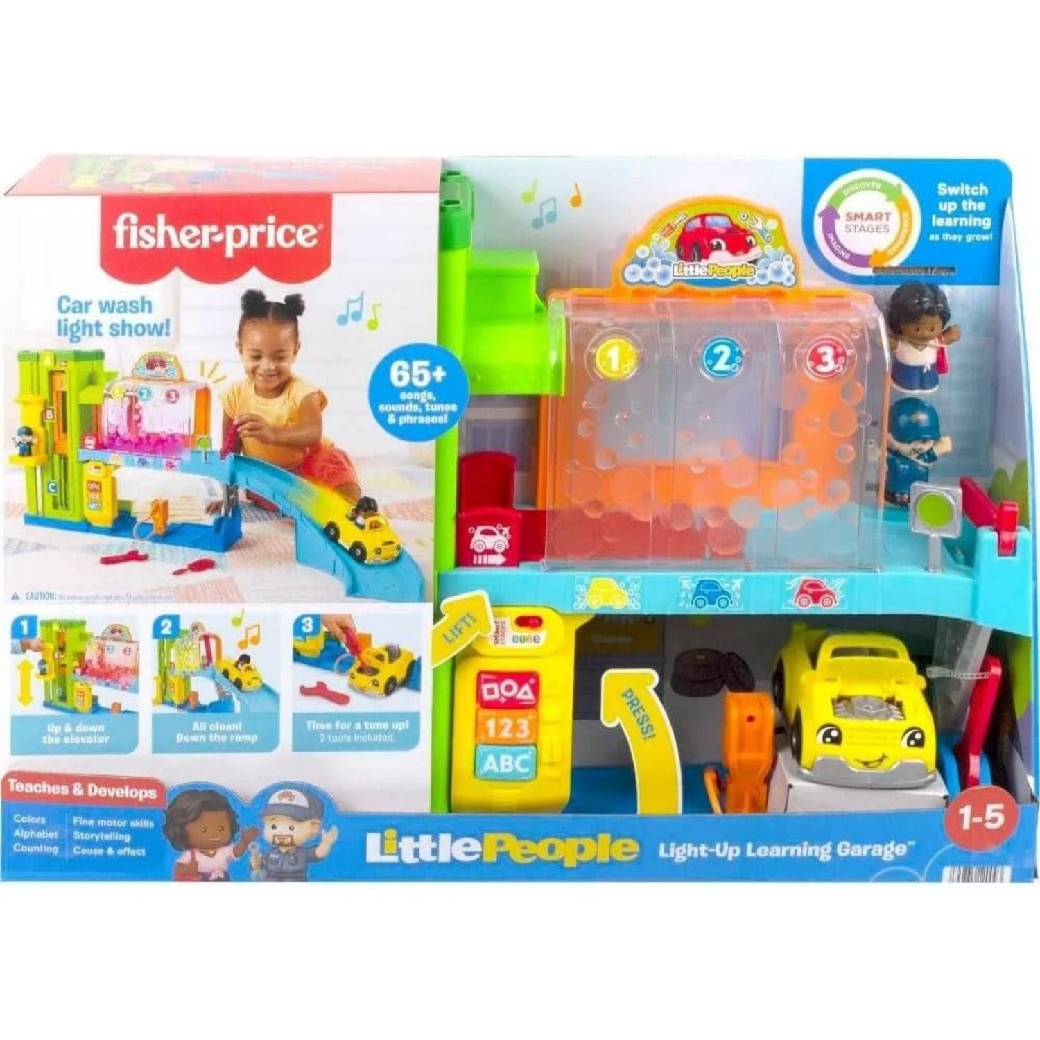 Fisher Price Little People Toddler Playset With Figures & Toy Car, Light-Up Learning Garage