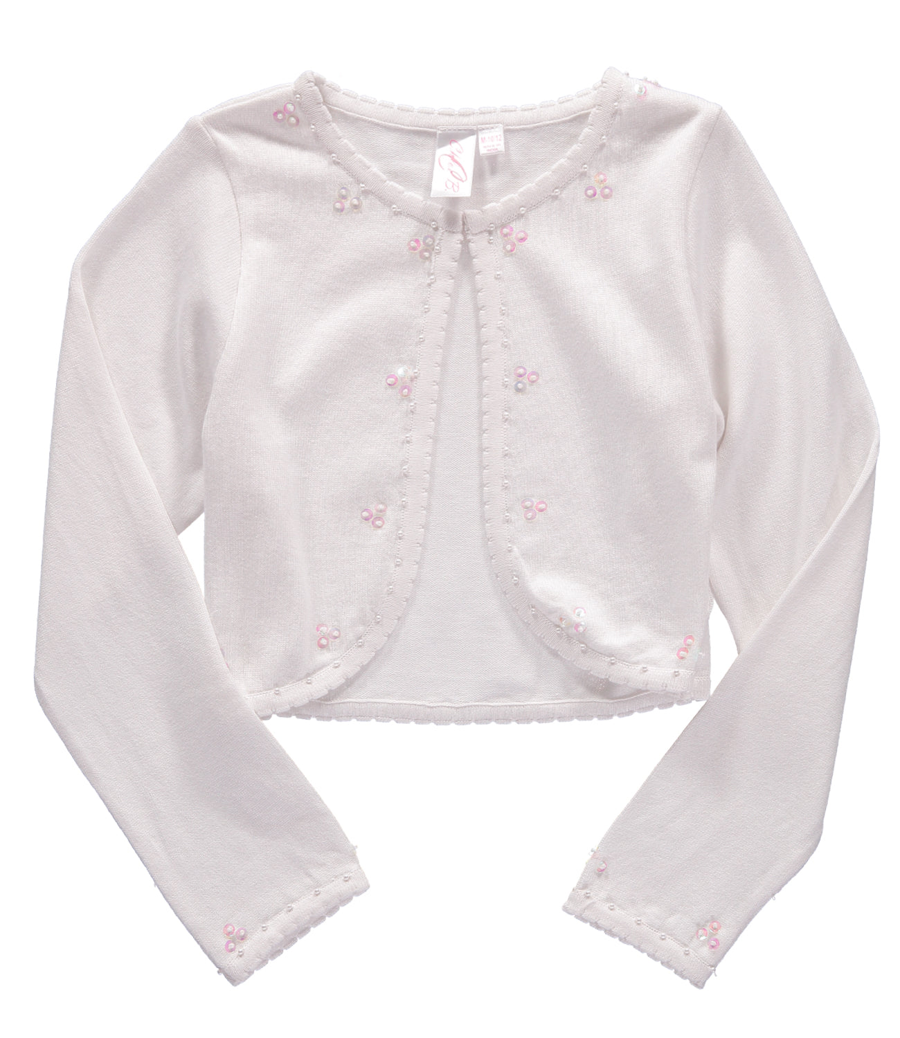 Cyndeelee Girls 12-24 Months Long Sleeve Beaded Scallop Sequin Trim Cotton Shrug