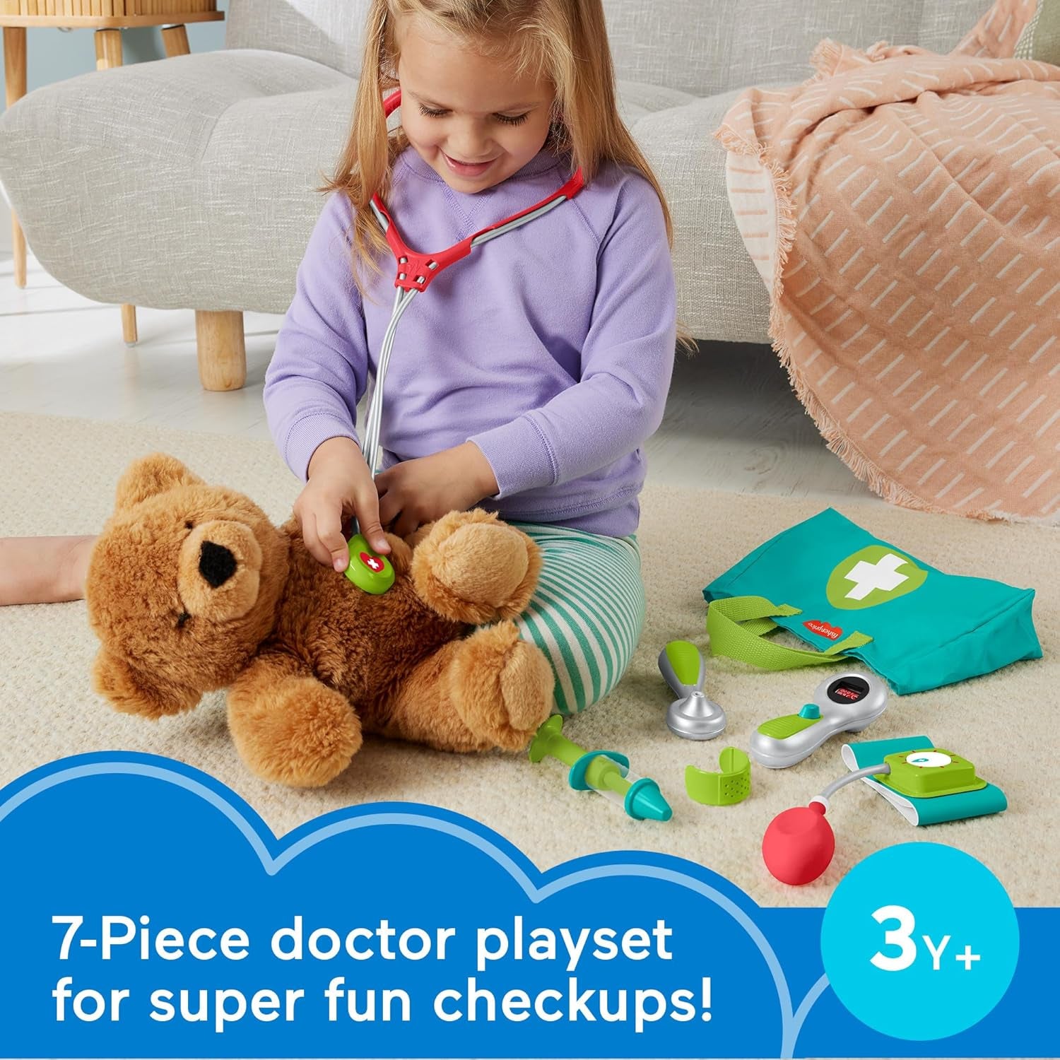 Fisher Price Medical Kit 7-Piece Doctor Toys Preschool Pretend Play Set For Ages 3+ Years