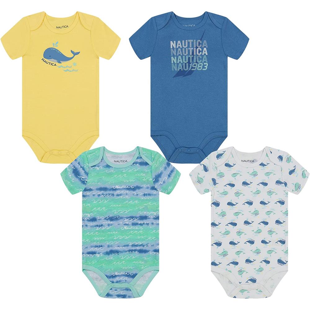 Nautica Boys 0-9 Months Whale 4-Pack Bodysuit