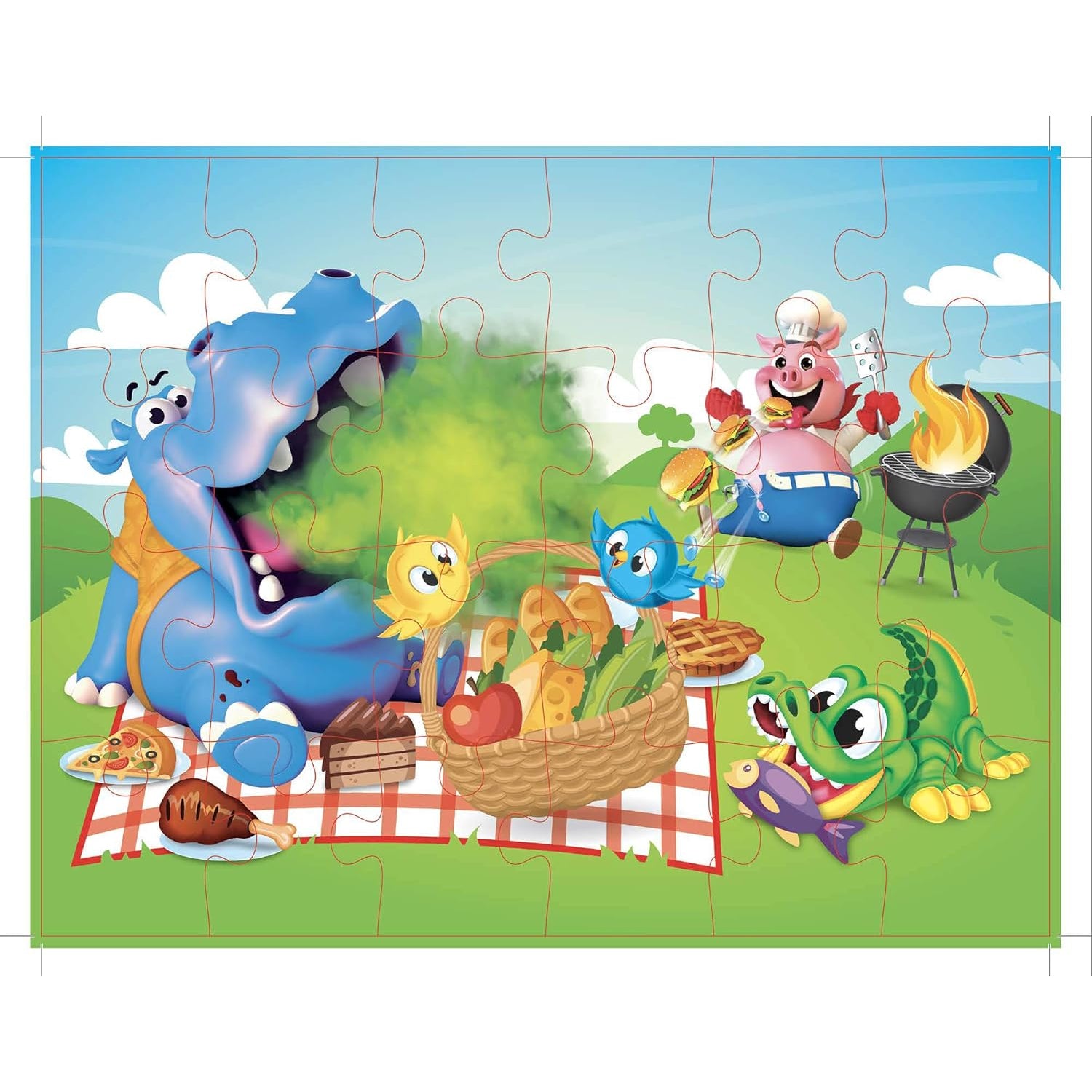 Goliath Burping Bobby - The Feed The Hippo But Watch Out for His Burp! Game  - Includes A Fun Colorful 24pc Puzzle by Goliath