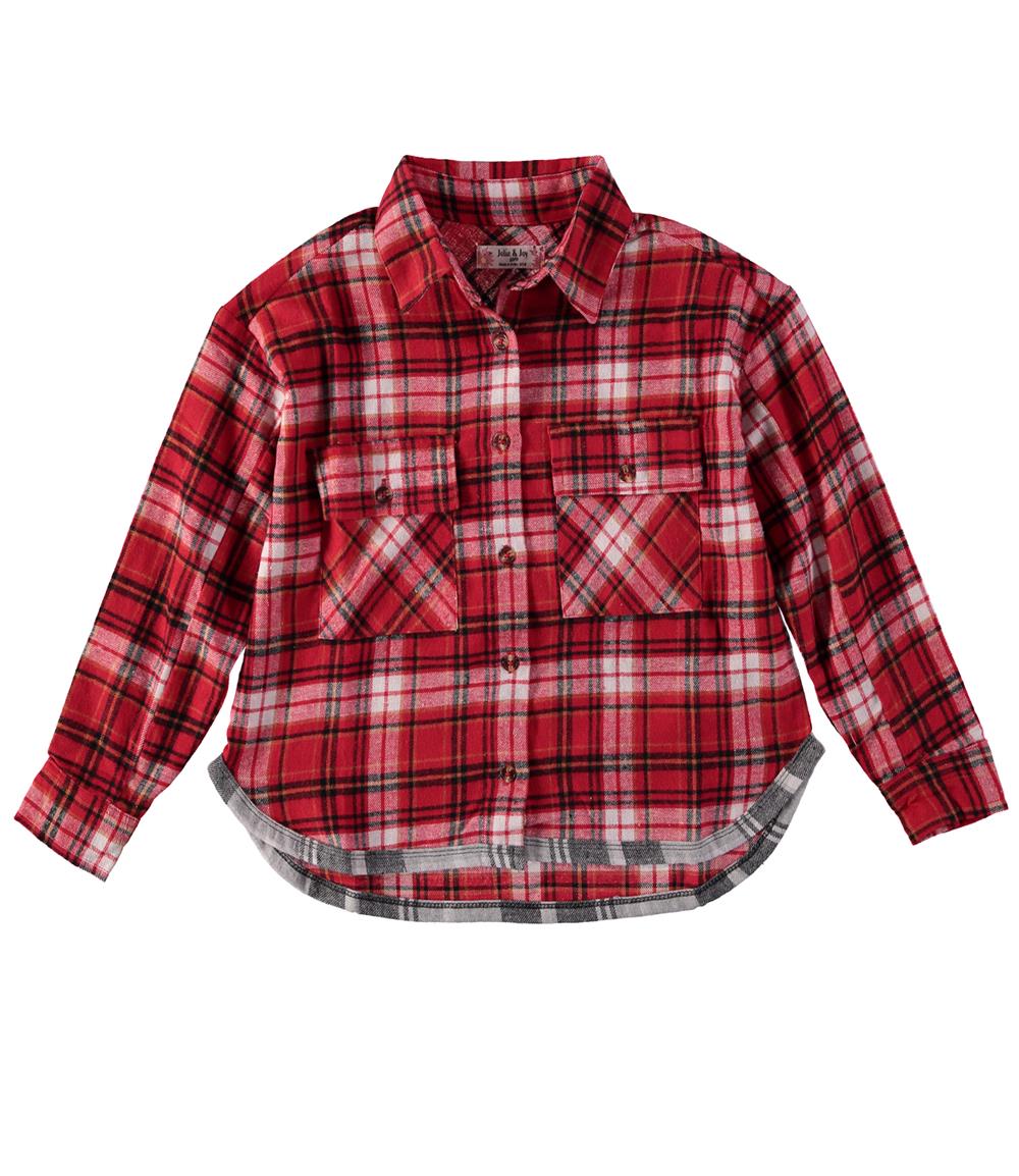 Jolie & Joy Girls 7-16 Plaid Shirttall Hem Woven Button Up Shirt