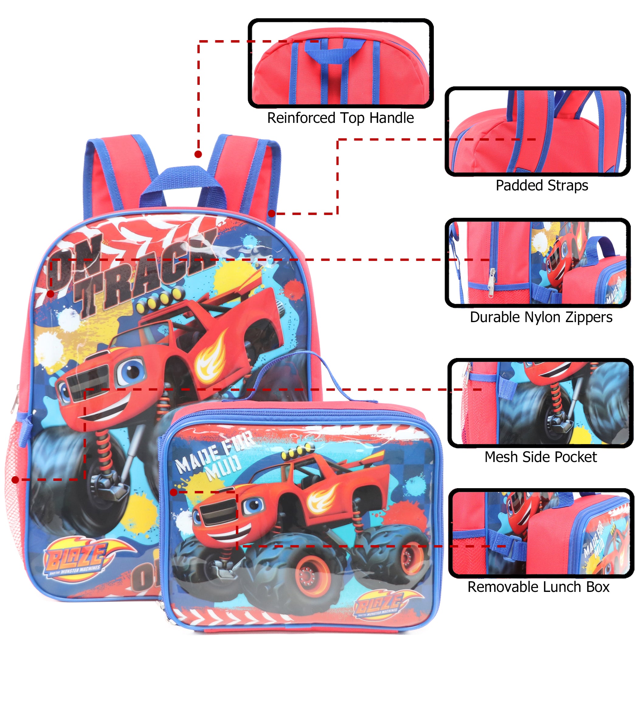 Blaze and the Monster Machines 16'' Full Size Backpack Lunchbox Set Bookbag School Set