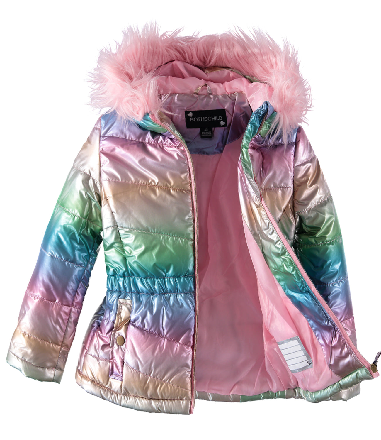 Rothschild Girls 7-16 Metallic Quilted Anorak Jacket with Fur Hood