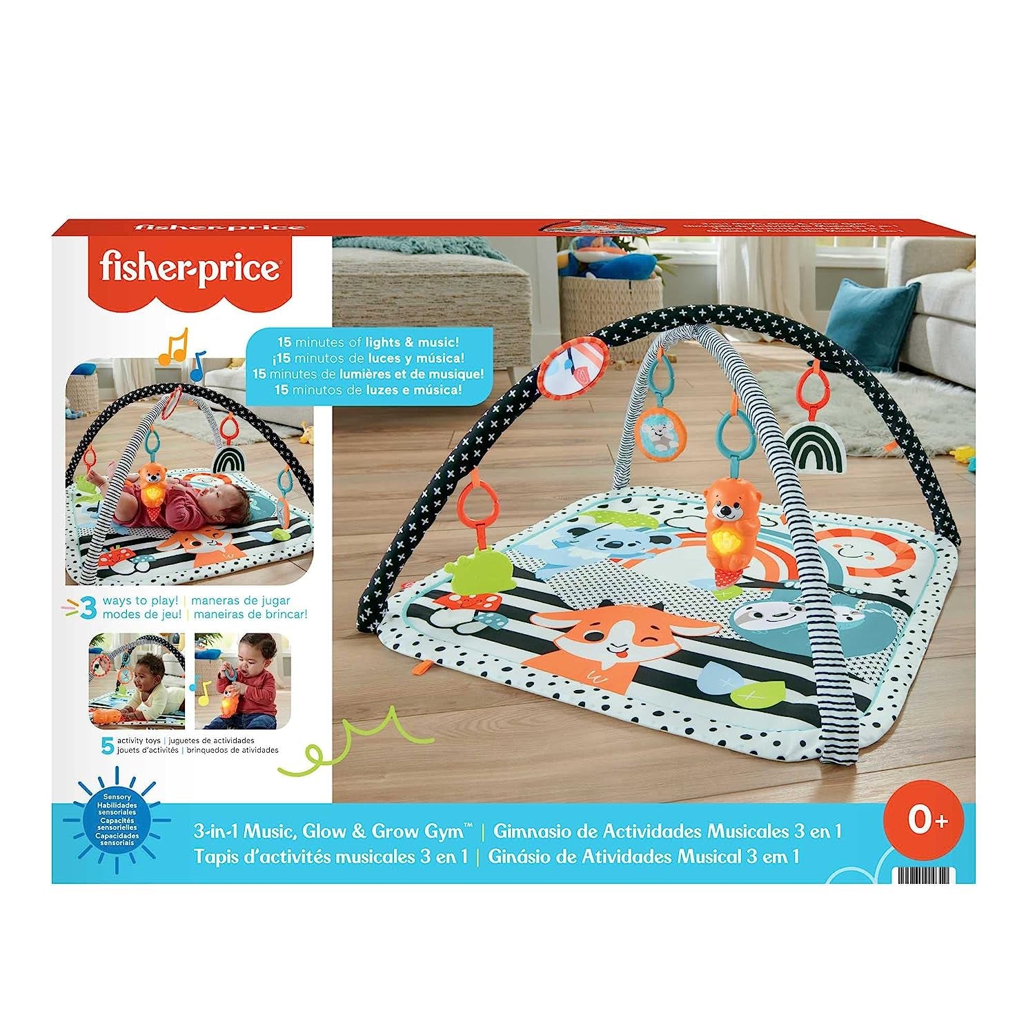 Fisher-Price 3-In-1 Music Glow And Grow Gym Infant Playmat With Lights & Removable Toys