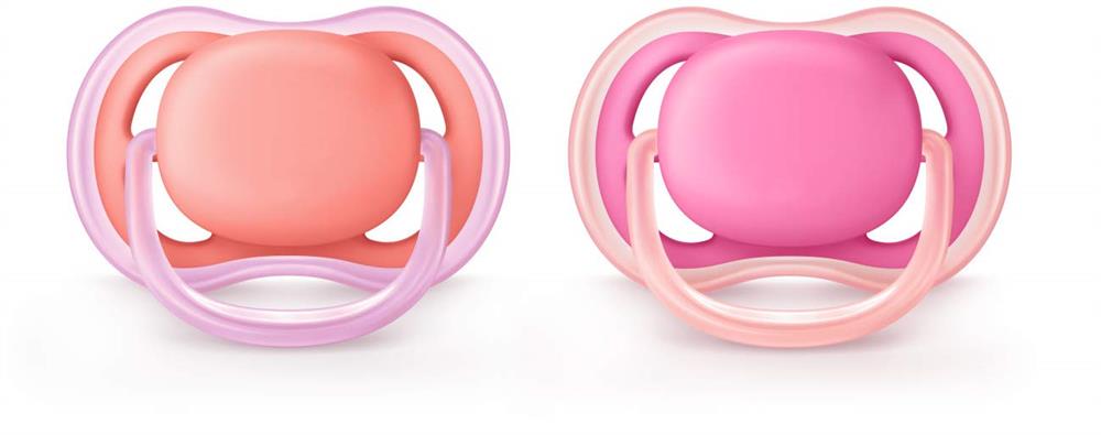 Philips Avent Ultra Air Pacifier, 6-18M, Pink/Peach - 2 Pack