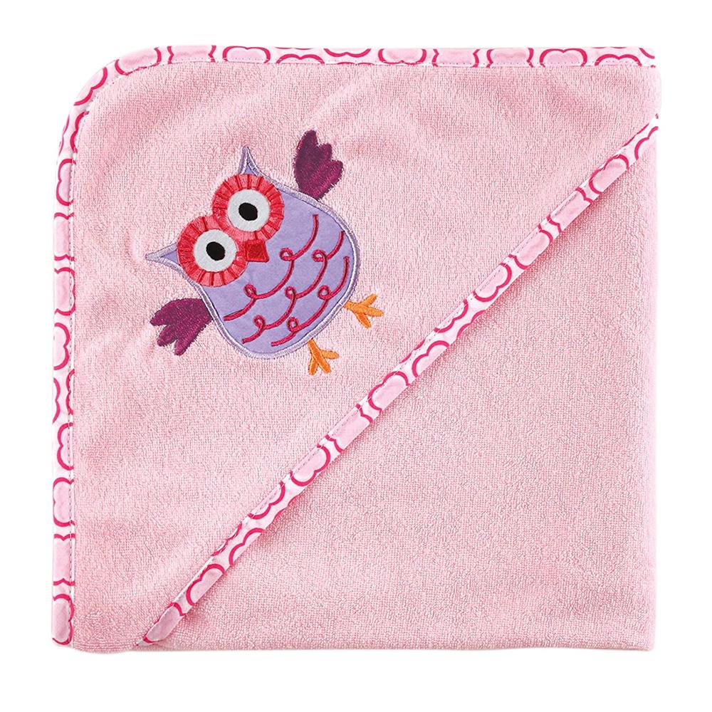 Luvable Friends Unisex Baby Hooded Towel and Washcloth, Pink Owl