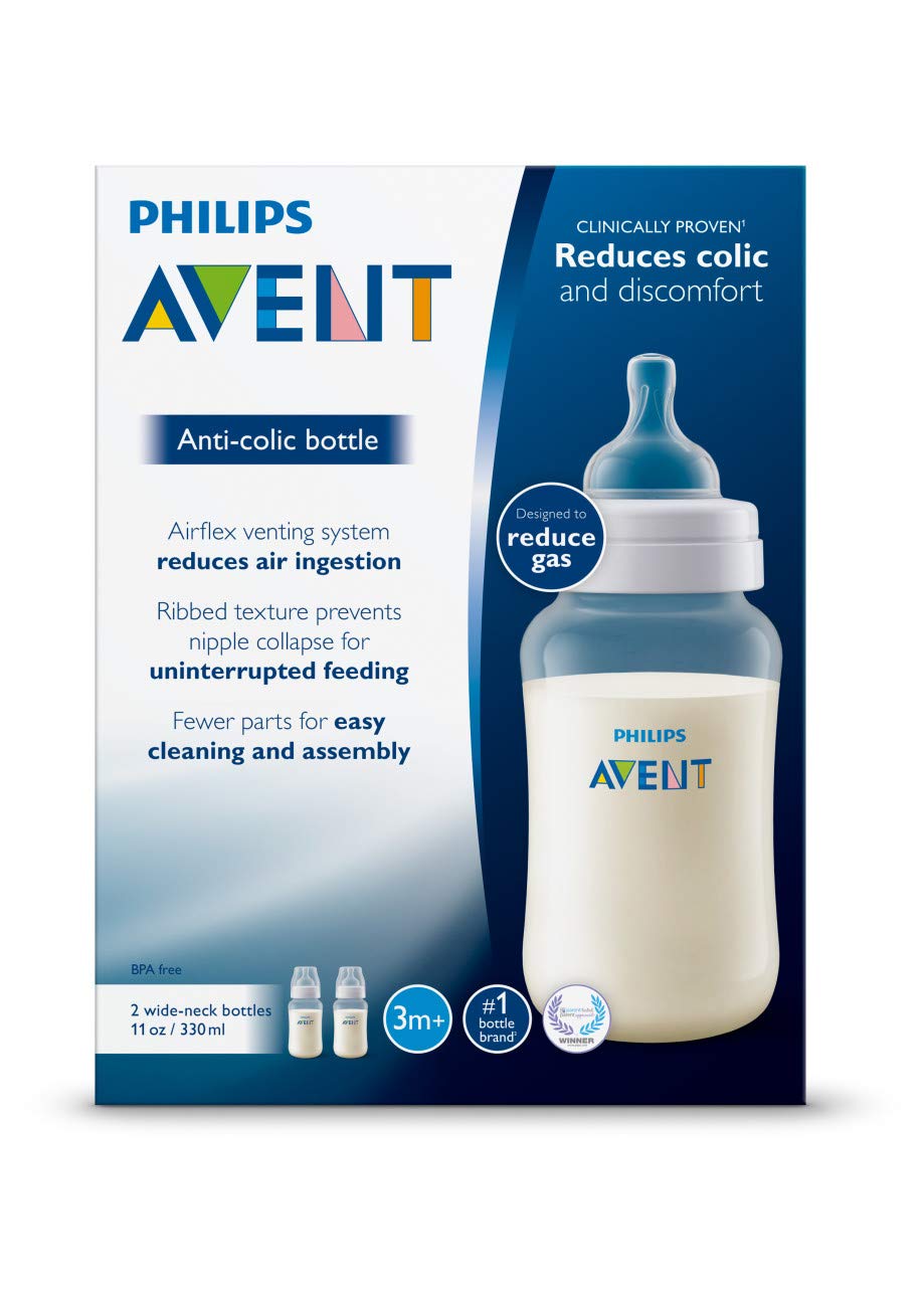 Philips Avent Anti-Colic Baby Bottle 11oz - 2 Pack, Clear