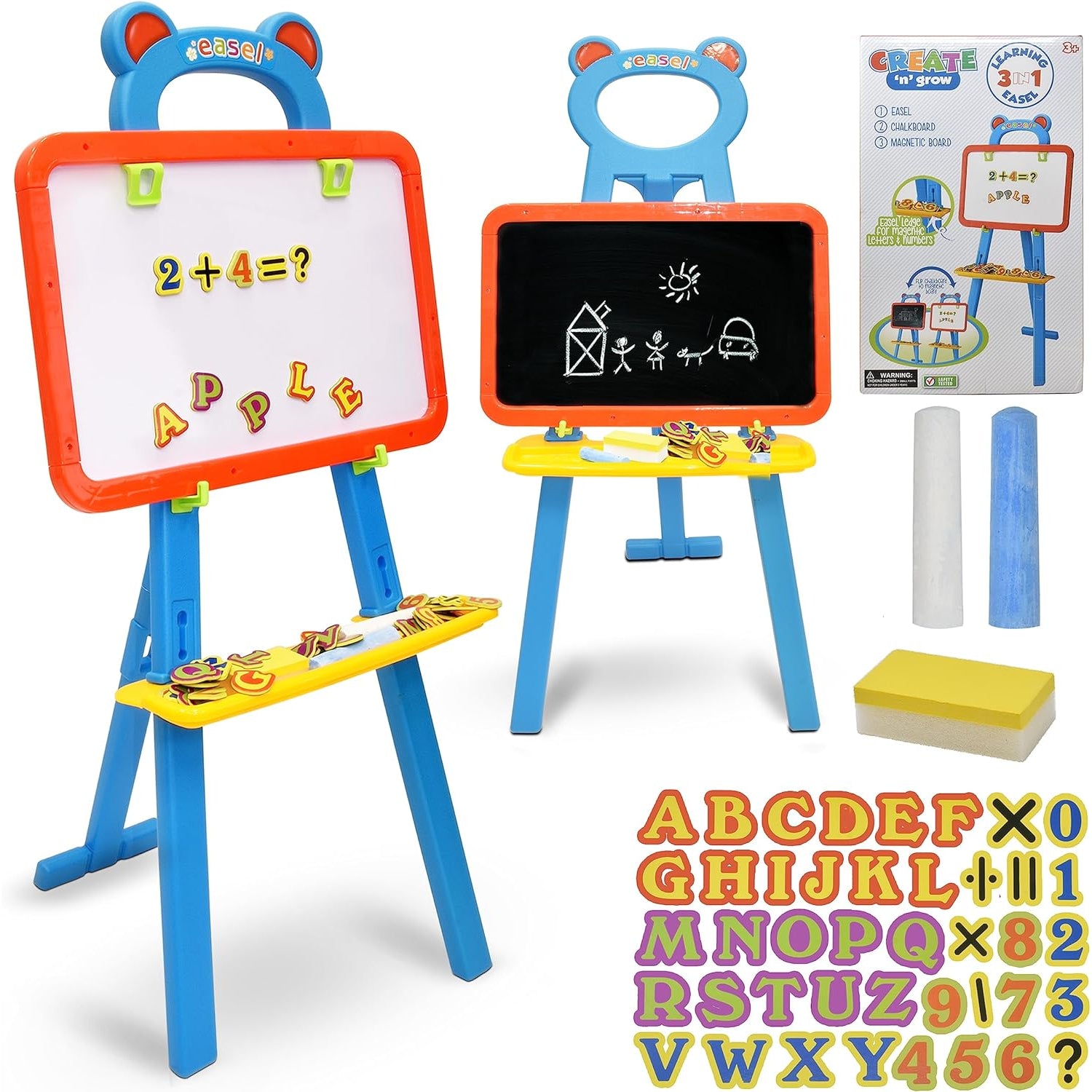 Lollipop 3-in-1 Deluxe Learning Easel Dry Erase White Board, Magnetic Board and Chalkboard Art