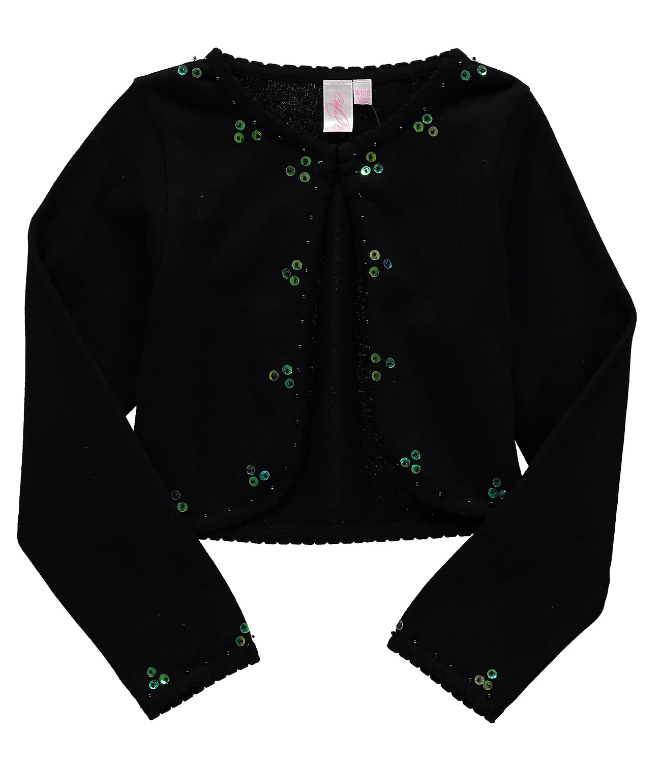 Cyndeelee Girls 12-24 Months Long Sleeve Beaded Scallop Sequin Trim Cotton Shrug