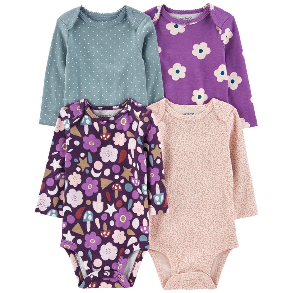 Carter's Girls 0-24 Months 4-Pack Long Sleeve Bodysuits