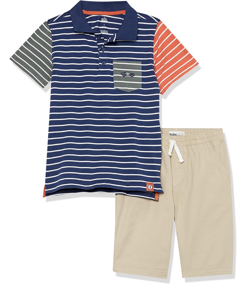 Kids Headquarters Boys 4-7 Stripe Colorblock Polo Shirt and Twill Short Set