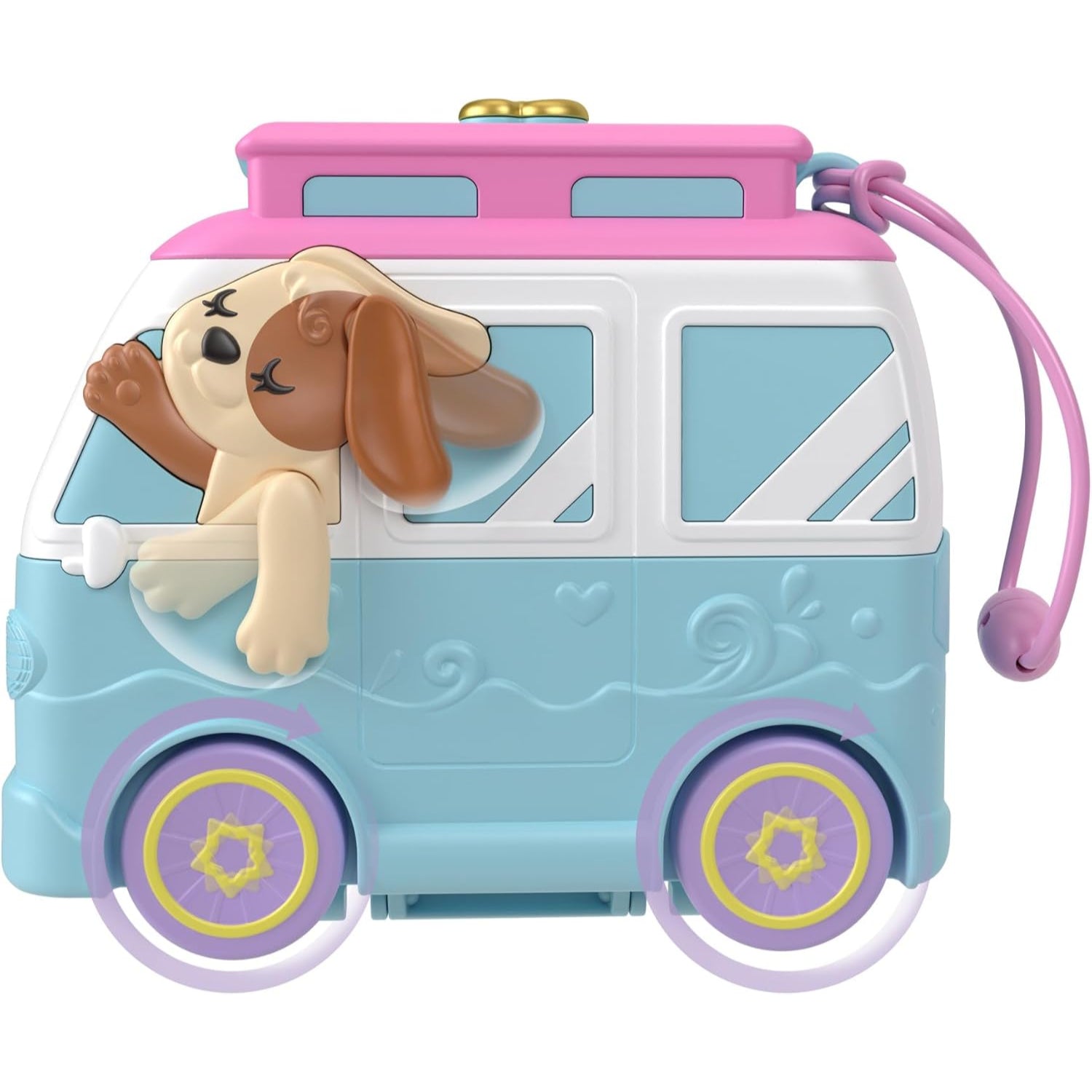 Mattel Polly Pocket Dolls & Playset, Seaside Puppy Ride Compact with 12 Accessories