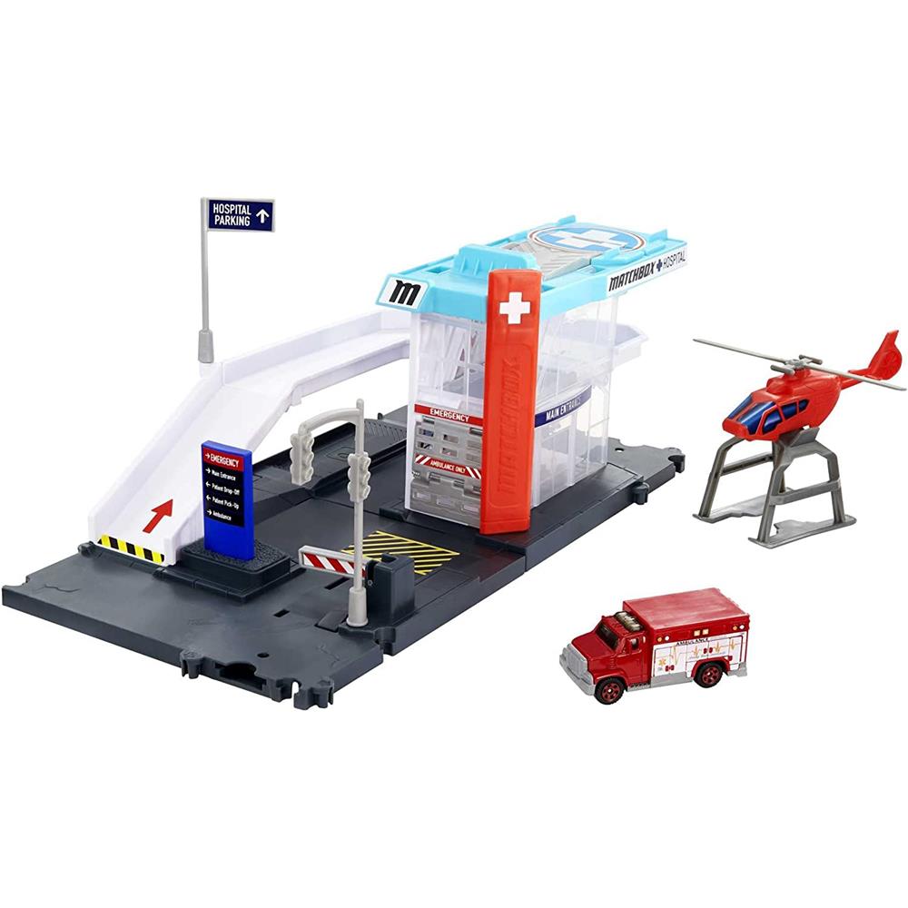 Mattel Matchbox Cars Playset, Action Drivers Helicopter Rescue with 1:64 Scale Toy