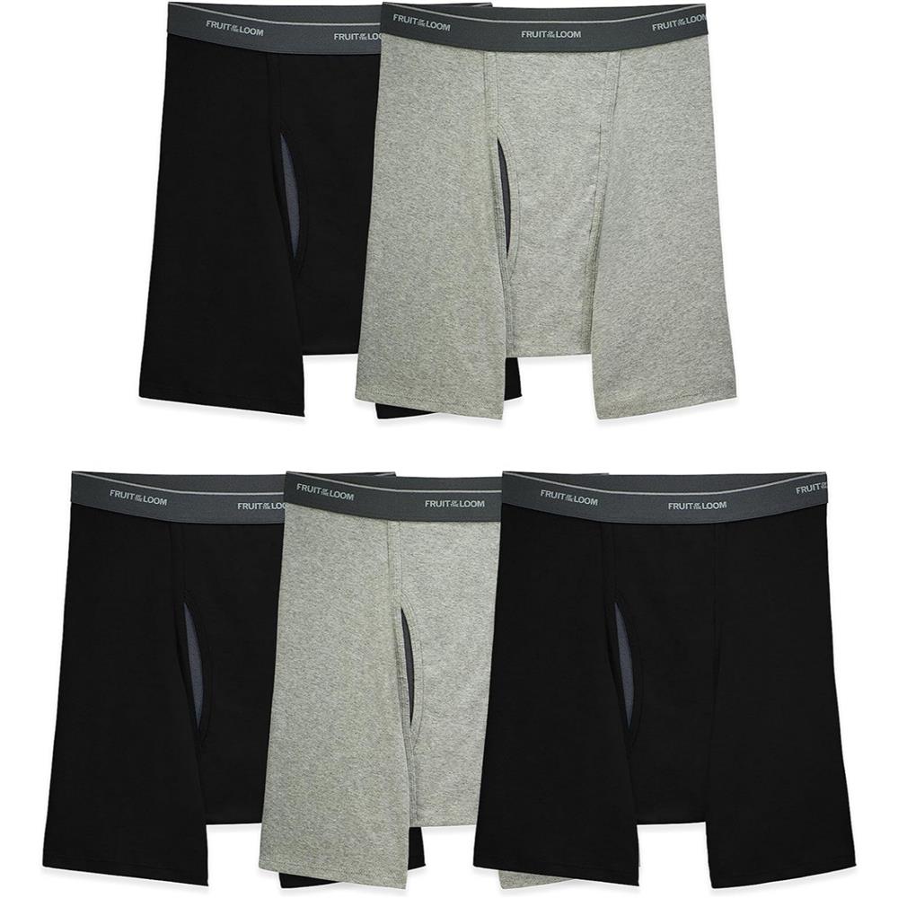 Fruit of the Loom Mens Coolzone Fly Boxer Briefs, 5-Pack (Black/Grey)