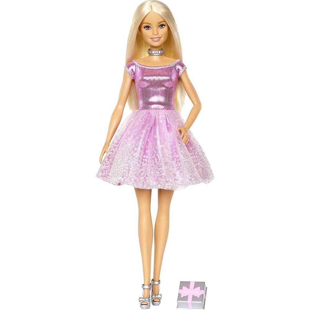 Mattel Barbie Happy Birthday Doll with Blonde Hair and Blue Eyes, Pink Glitter Party Dress