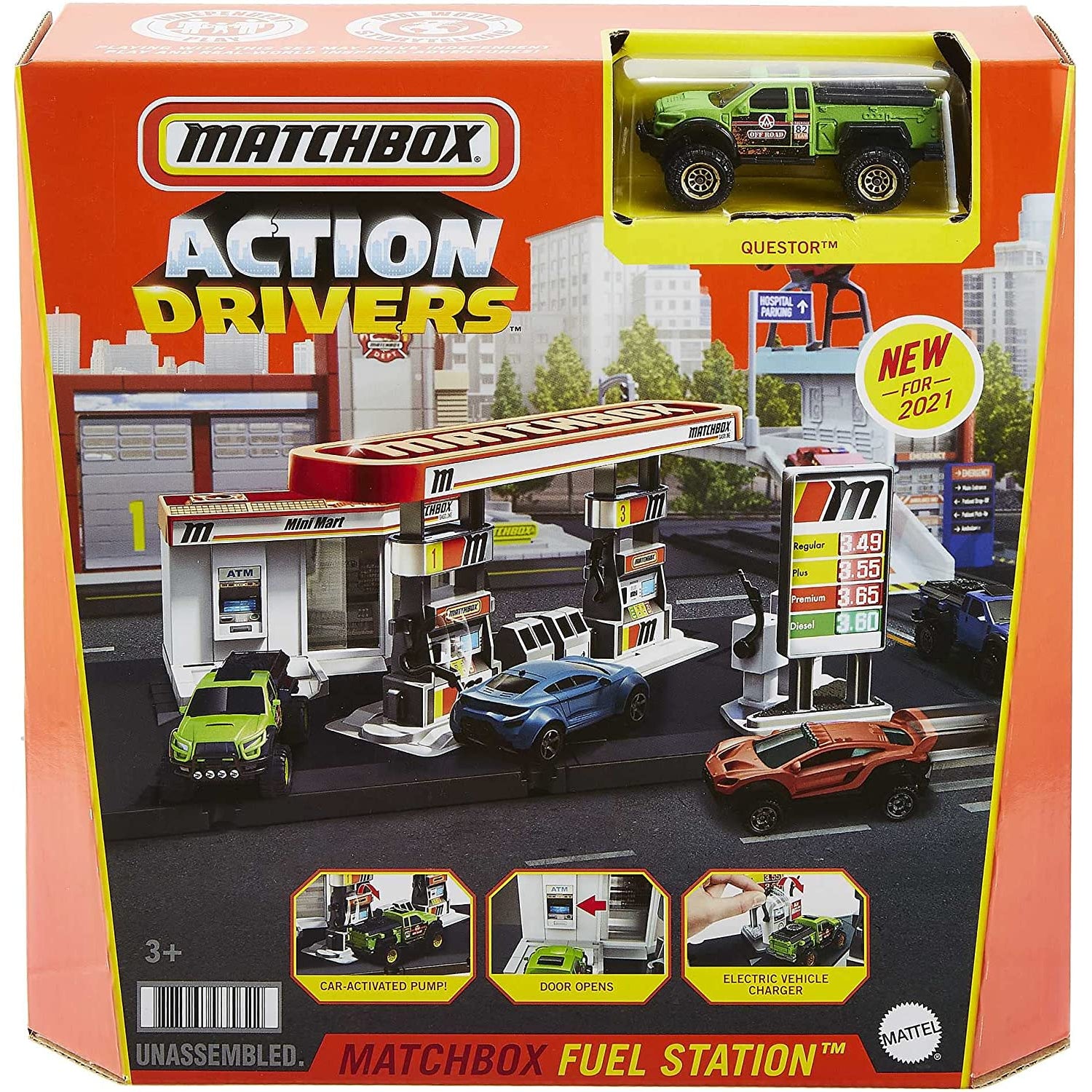 Mattel Matchbox Cars Playset, Action Drivers Fuel Station & 1:64 Scale Toy Truck