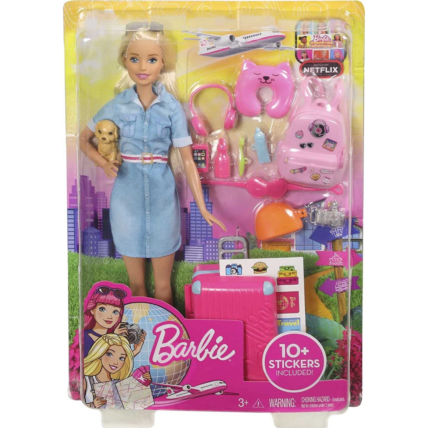 Mattel Barbie Doll and Travel Set with Puppy, Luggage & 10+ Accessories