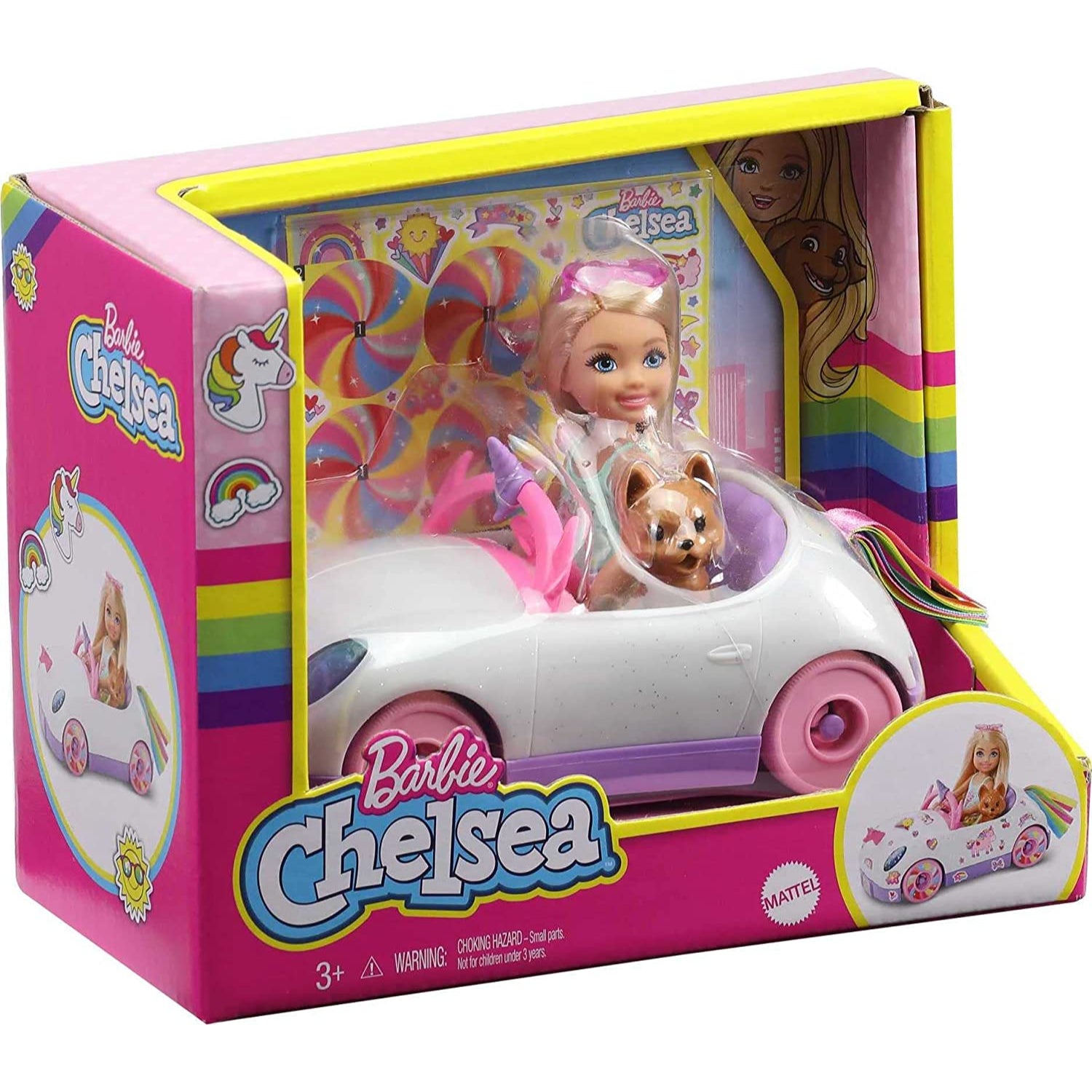 Mattel Barbie Chelsea Doll & Unicorn Toy Car with Blonde Small Doll