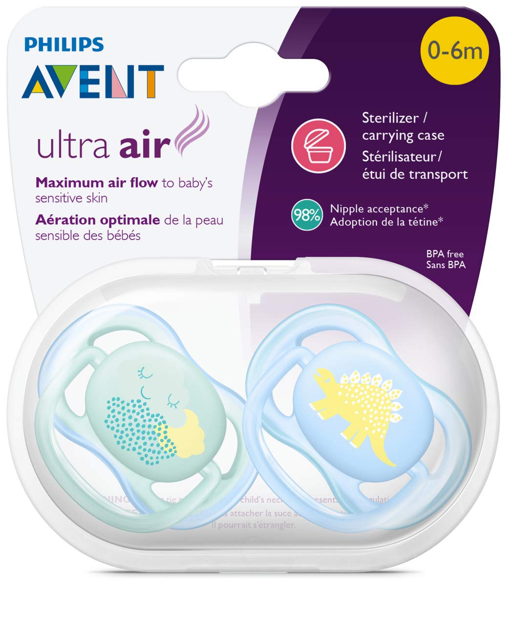 Philips Avent Ultra Air Pacifier, 0-6 months, Blue/Green - 2 Pack