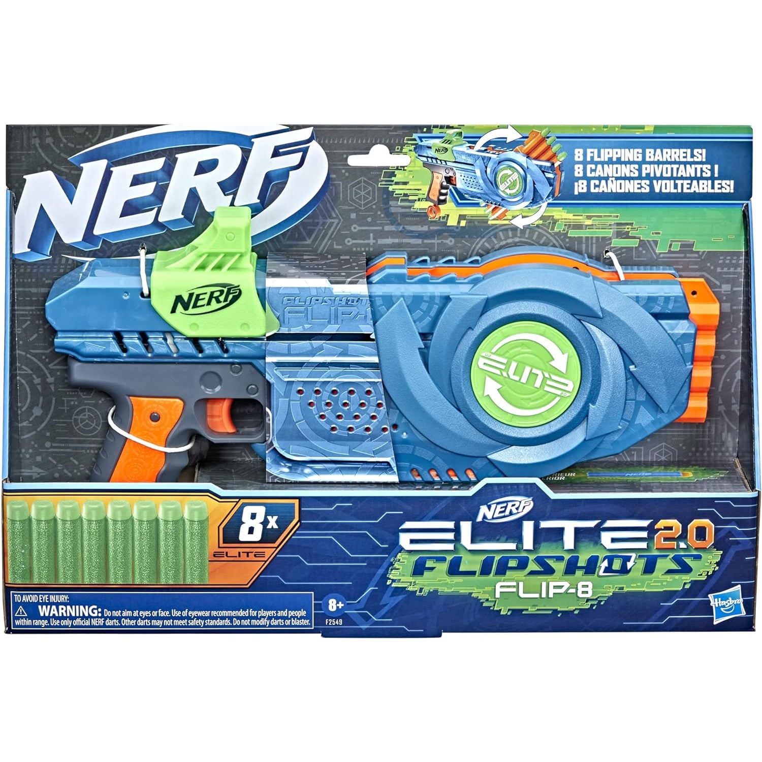 NERF Elite 2.0 Flipshots Flip-8 Blaster, Rotating Dart Barrels, 8-Dart Capacity