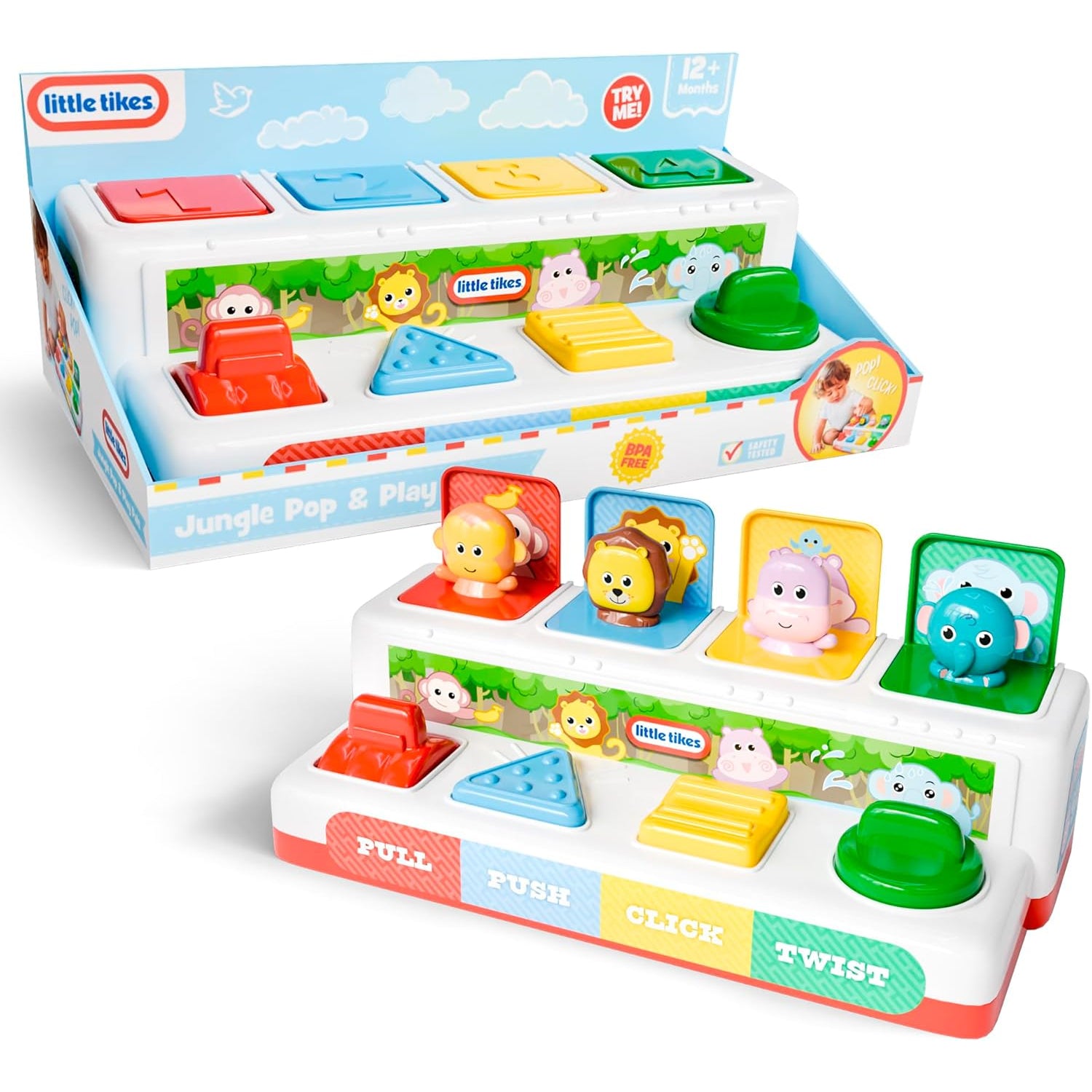 Little Tikes Pop and Play Pals - Pop-Up Action Toy for Toddlers - Pull, Push, Click, Twist - Develop Motor Skills and Exploration Learning Toy