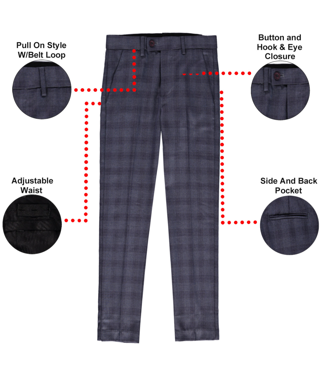 Leo & Zachary Boys 4-16 Adjustable Waist Slim Fit Glen Plaid Dress Pant