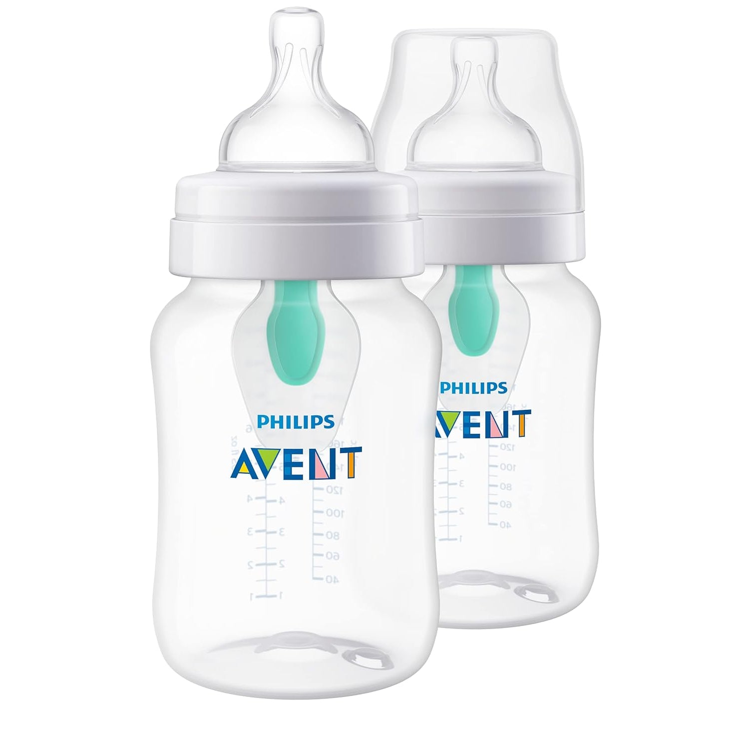 Philips AVENT Anti-Colic Baby Bottles with AirFree Vent, 9oz, 2pk, Clear, SCY703/02