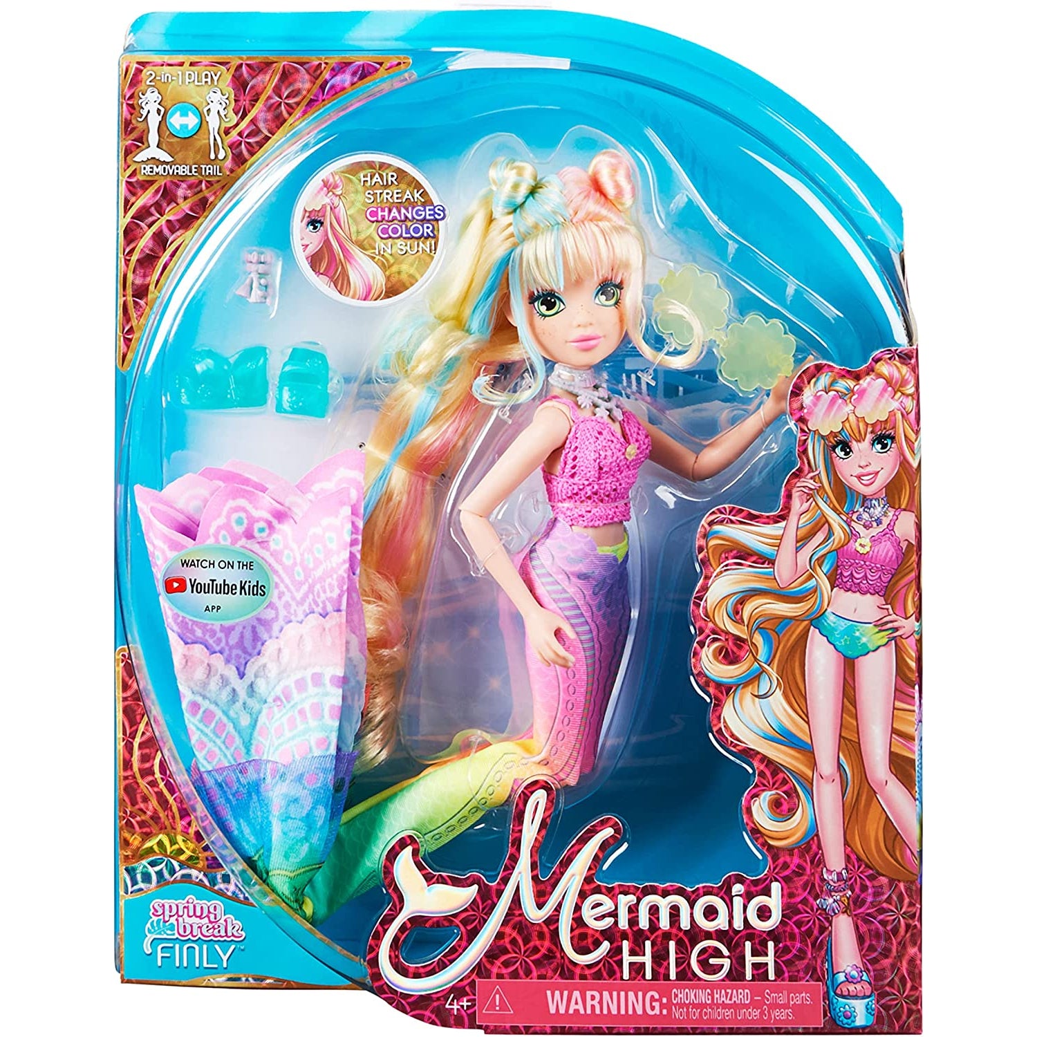 Spin Master MERMAID HIGH, Spring Break Finly Mermaid Doll & Accessories with Removable Tail