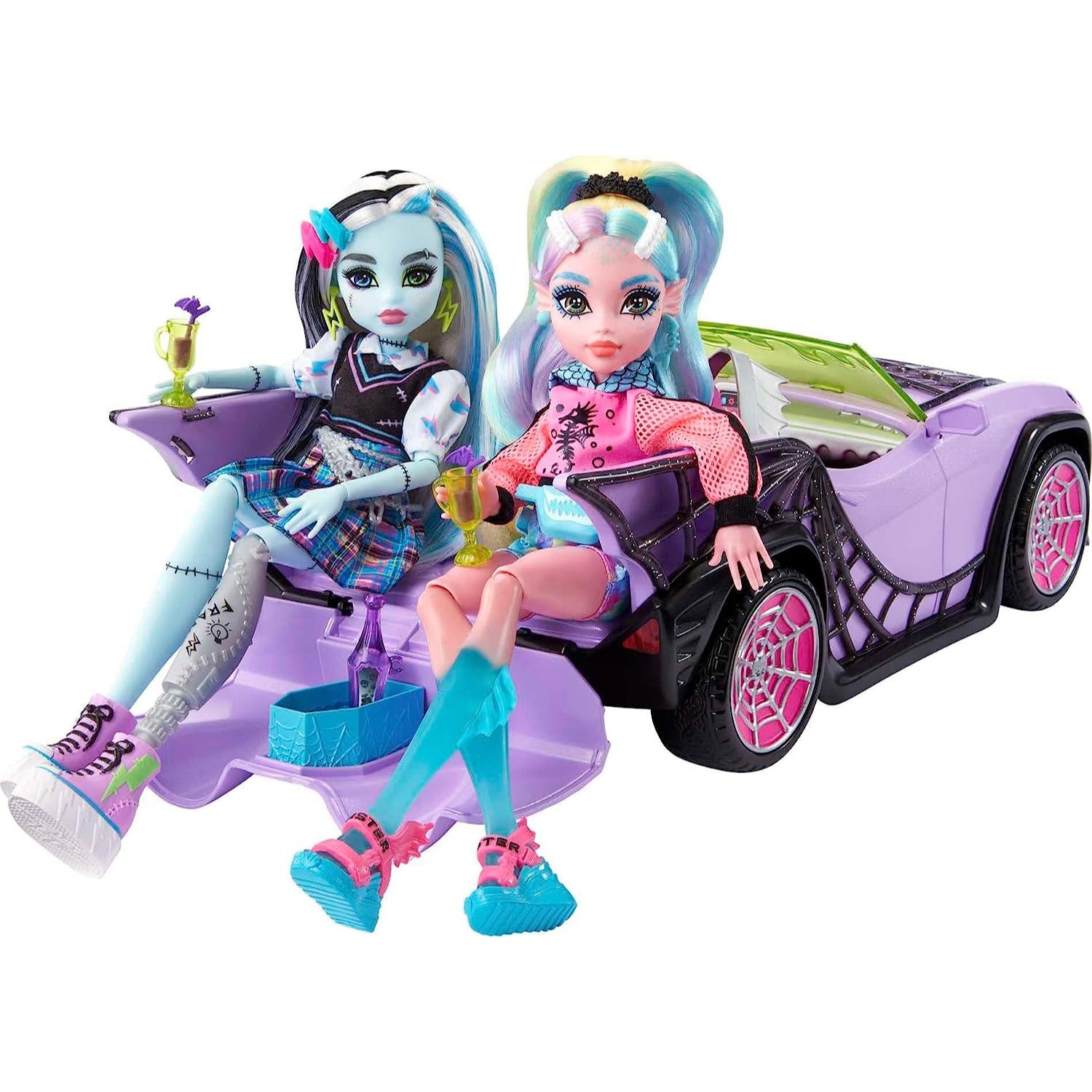 Mattel Monster High Toy Car, Ghoul Mobile with Pet and Cooler Accessories