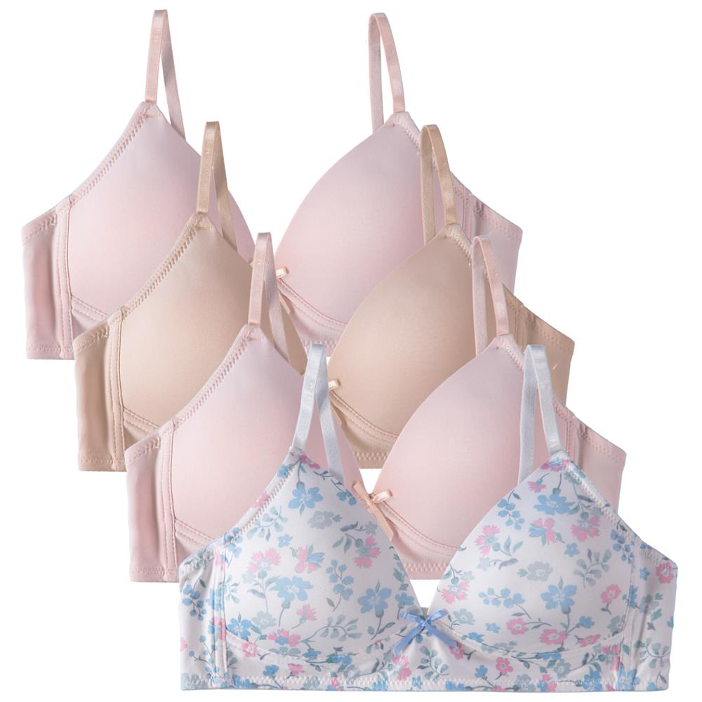 Cyndeelee Girls 7-16 Wireless Molded Padded Bras with Adjustable Straps, 4-Pack