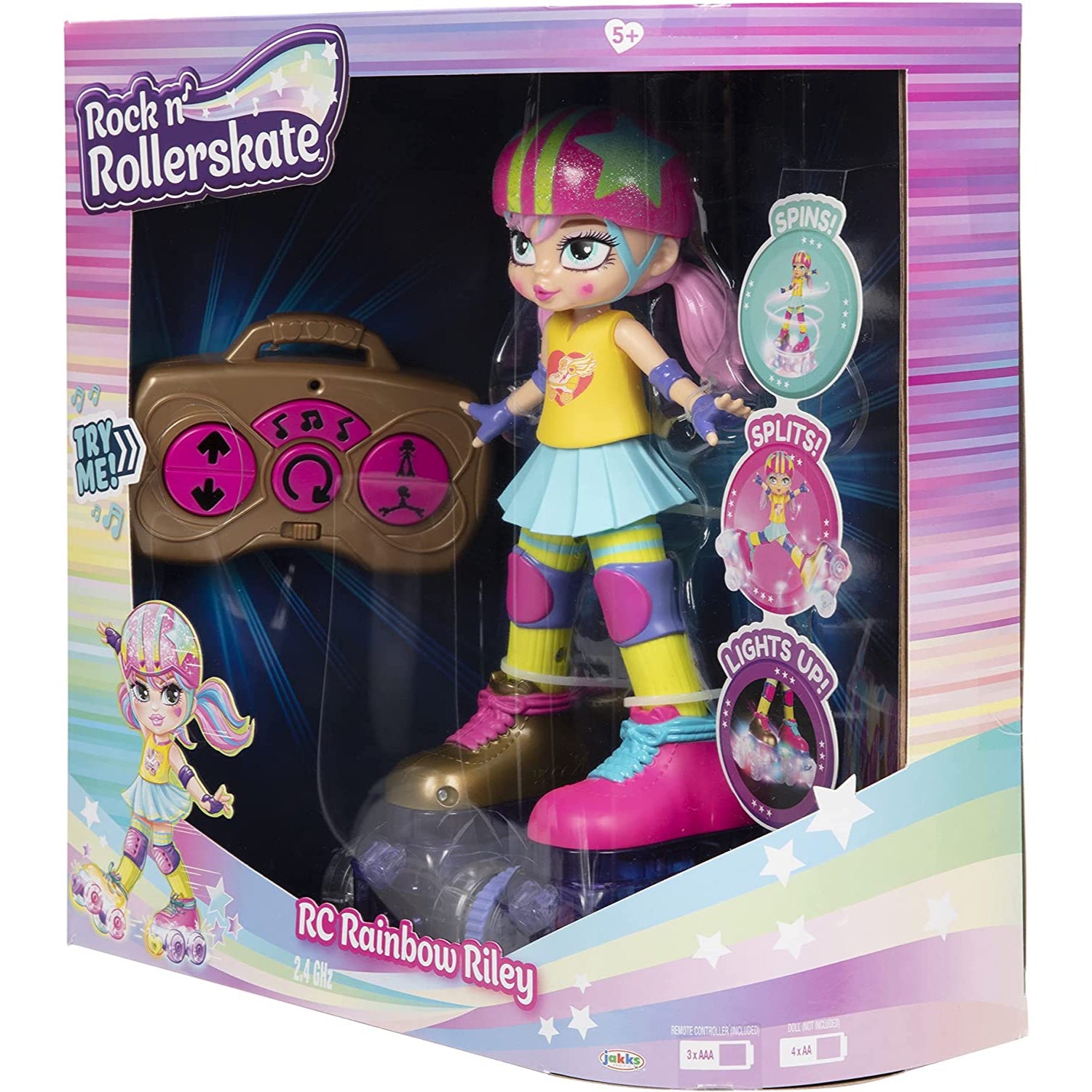 Rock N Rollerskate Doll Rainbow Riley Light Up Remote Control Rollerskating Doll