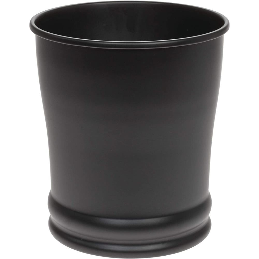 iDesign Olivia Metal Wastebasket, Small Round Plastic Vintage Trash Can, Matte Black