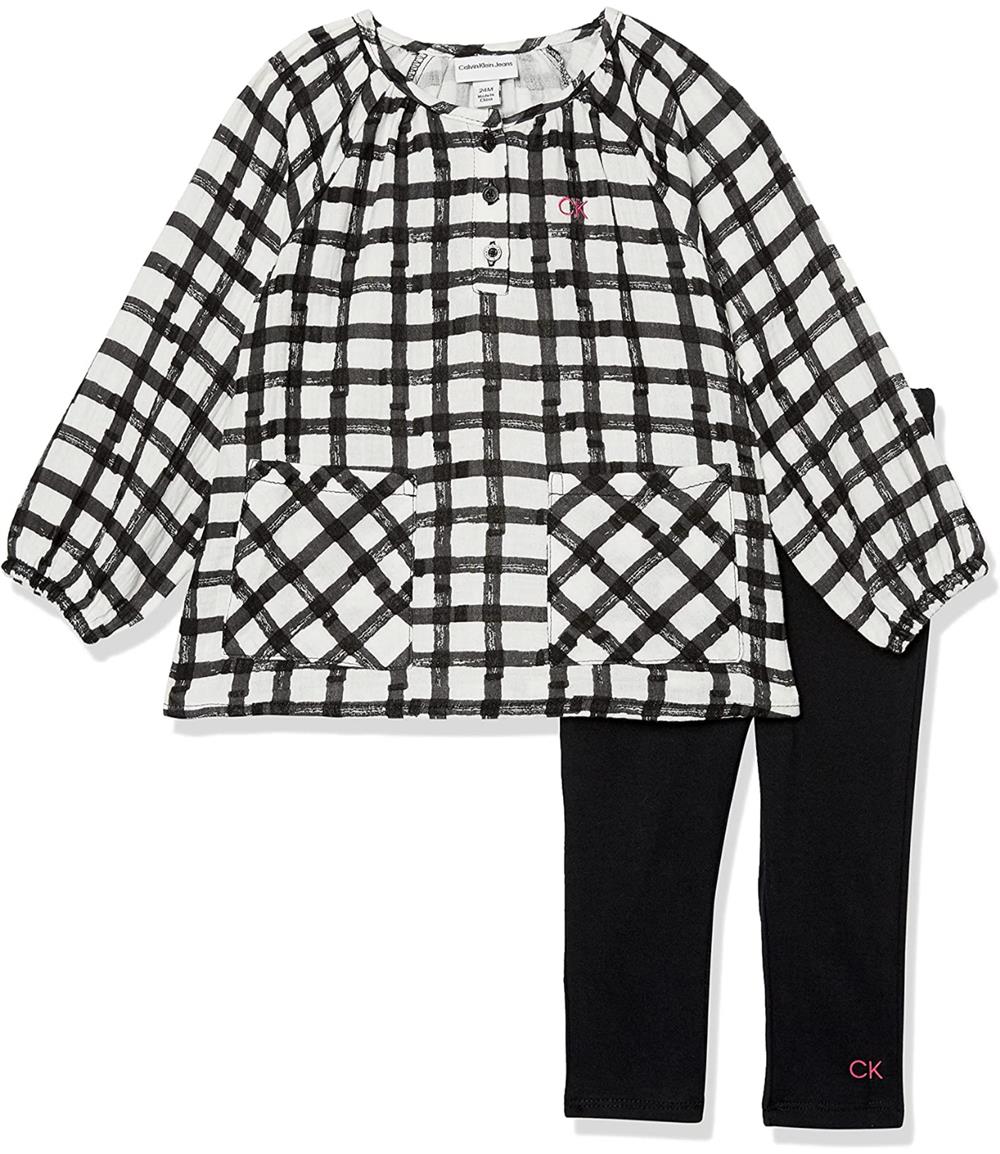 Calvin Klein Girls 2T-4T Check Woven Legging Set