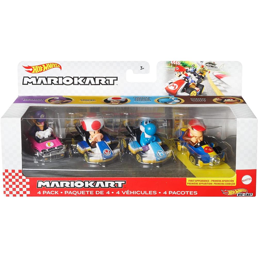 Mattel Hot Wheels Mario Kart Vehicle 4-Pack, Set of 4 Fan-Favorite Characters