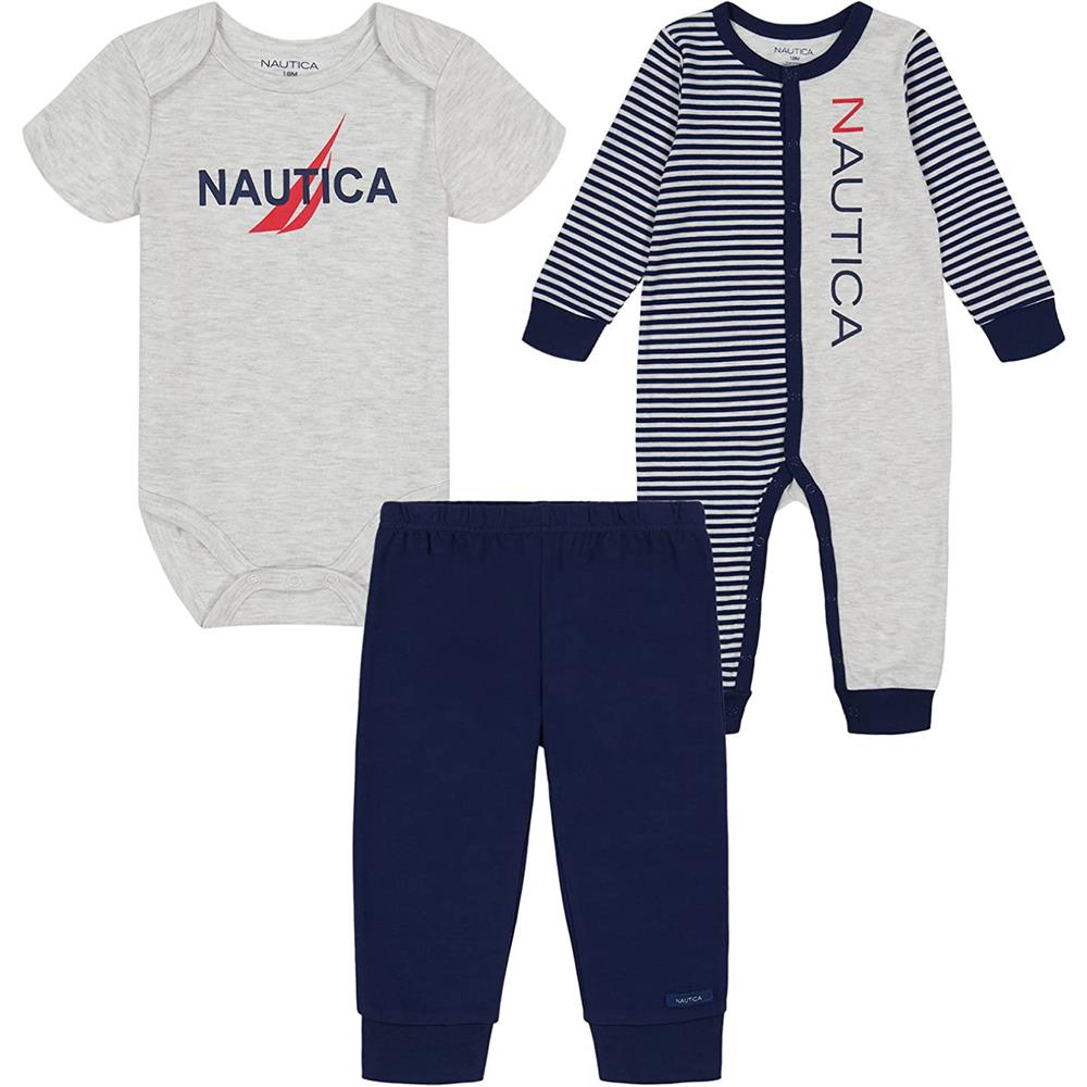 Nautica Boys 0-9 Months Logo 3-Piece Coverall Pant Set