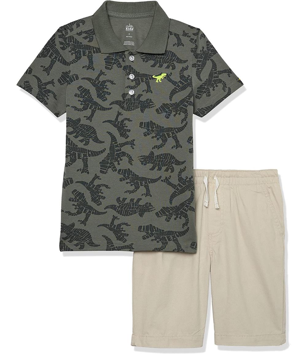 Kids Headquarters Boys 4-7 Dinosaur Polo Shirt and Short Set