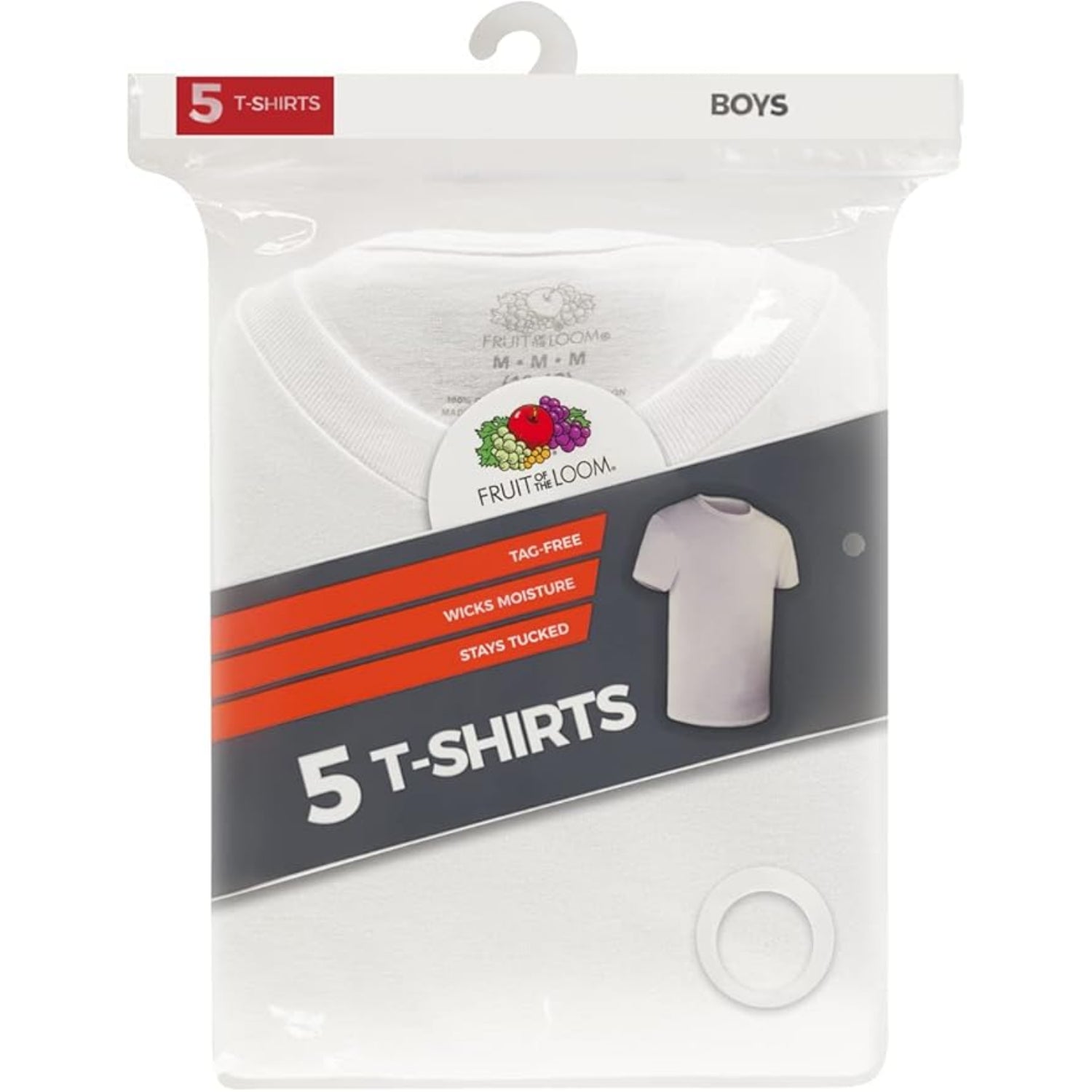 Fruit of the Loom Boys 5 Pack Crew T-Shirt, White