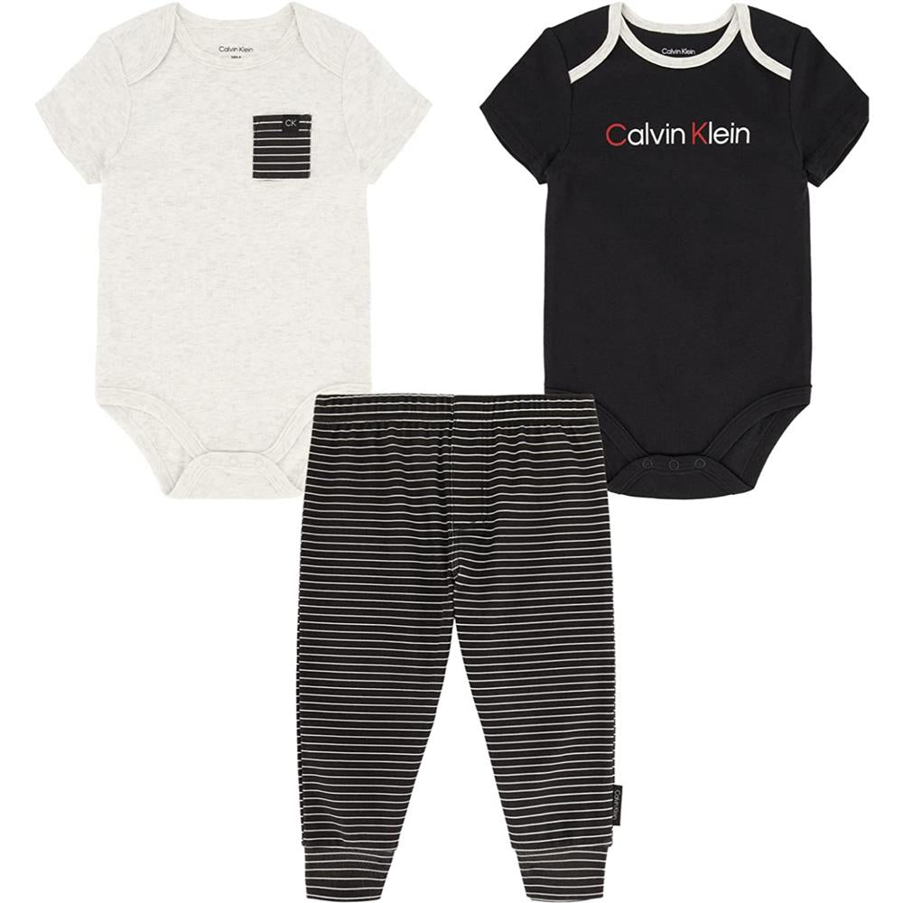 Calvin Klein Boys 0-9 Months Stripe 3-Piece Bodysuit Pant Set