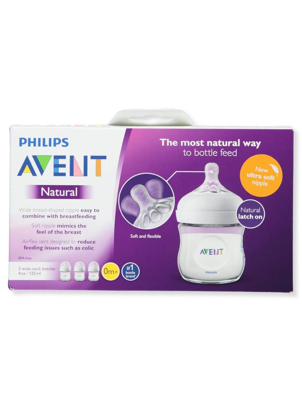 Philips Avent Natural Baby Bottle - Clear, 4 Ounce , 3 Pack