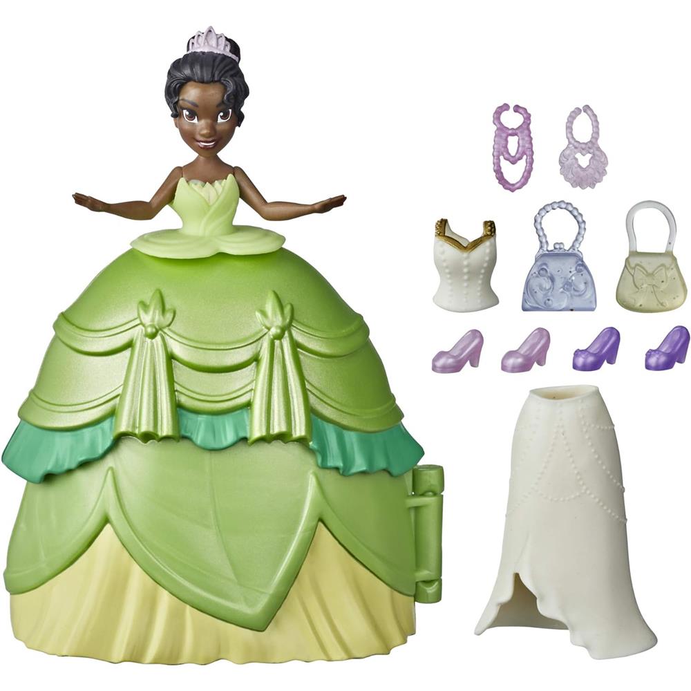 Hasbro Disney Princess Secret Styles Fashion Surprise Tiana, Mini Doll Playset with Extra Clothes an