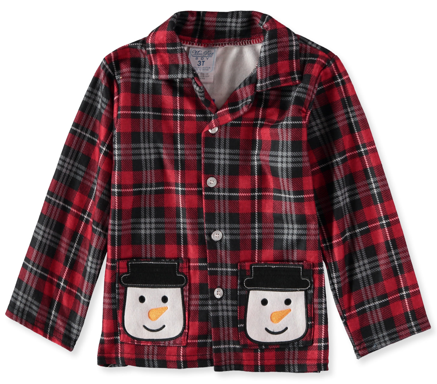 Mon Petit Boys Plaid Snowman Pajama Set